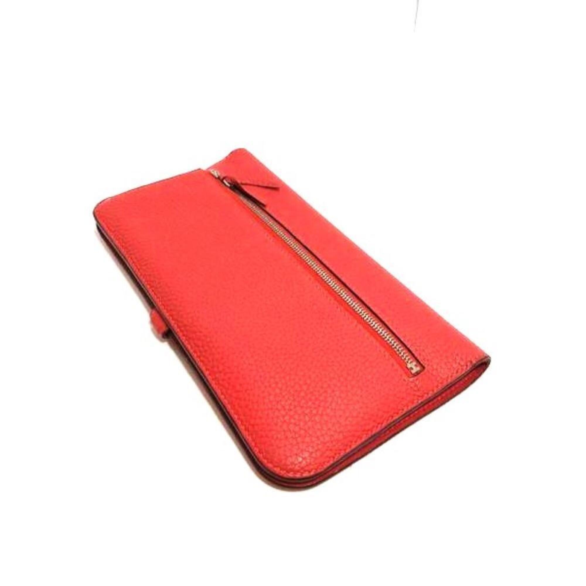 Hermes Red Color Vermilion Togo Leather Long Wallet (Bi-Fold) (Pre-Owned)