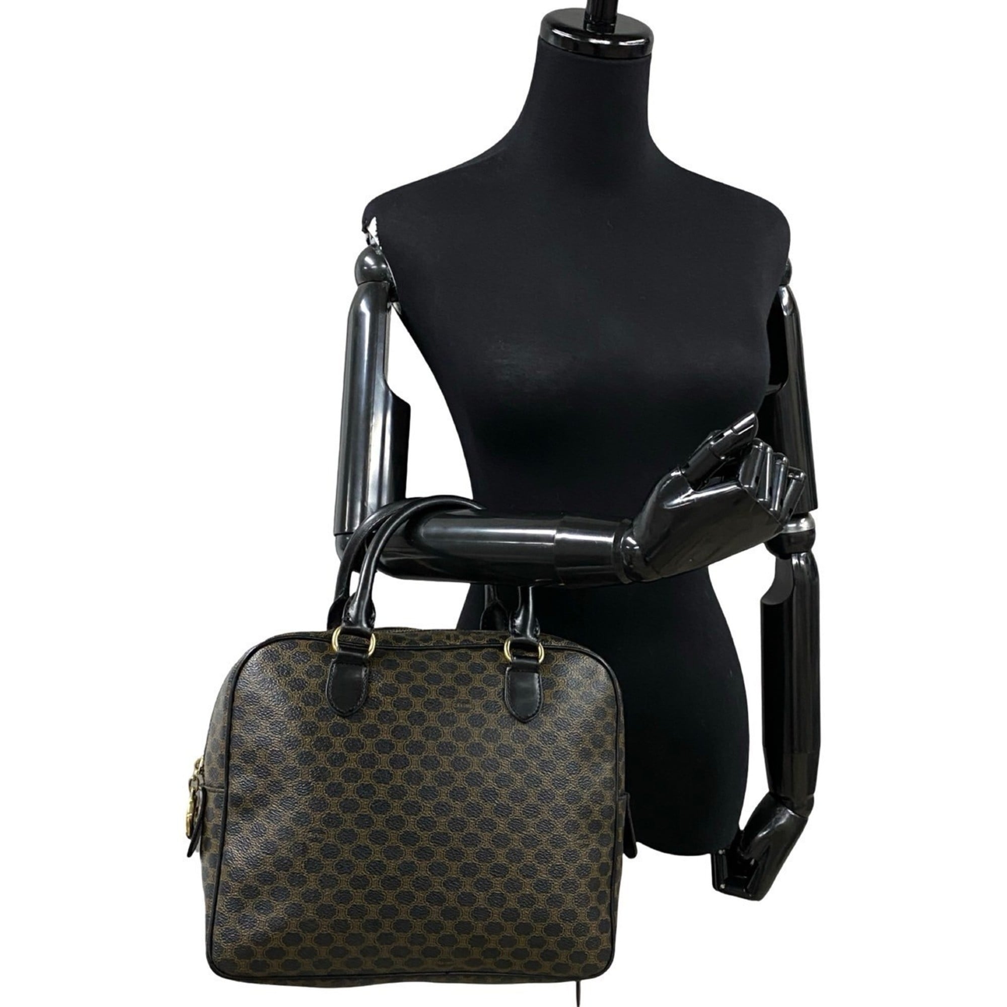Celine Black Brown Leather Pvc Boston Bag Handbag (Pre-Owned)