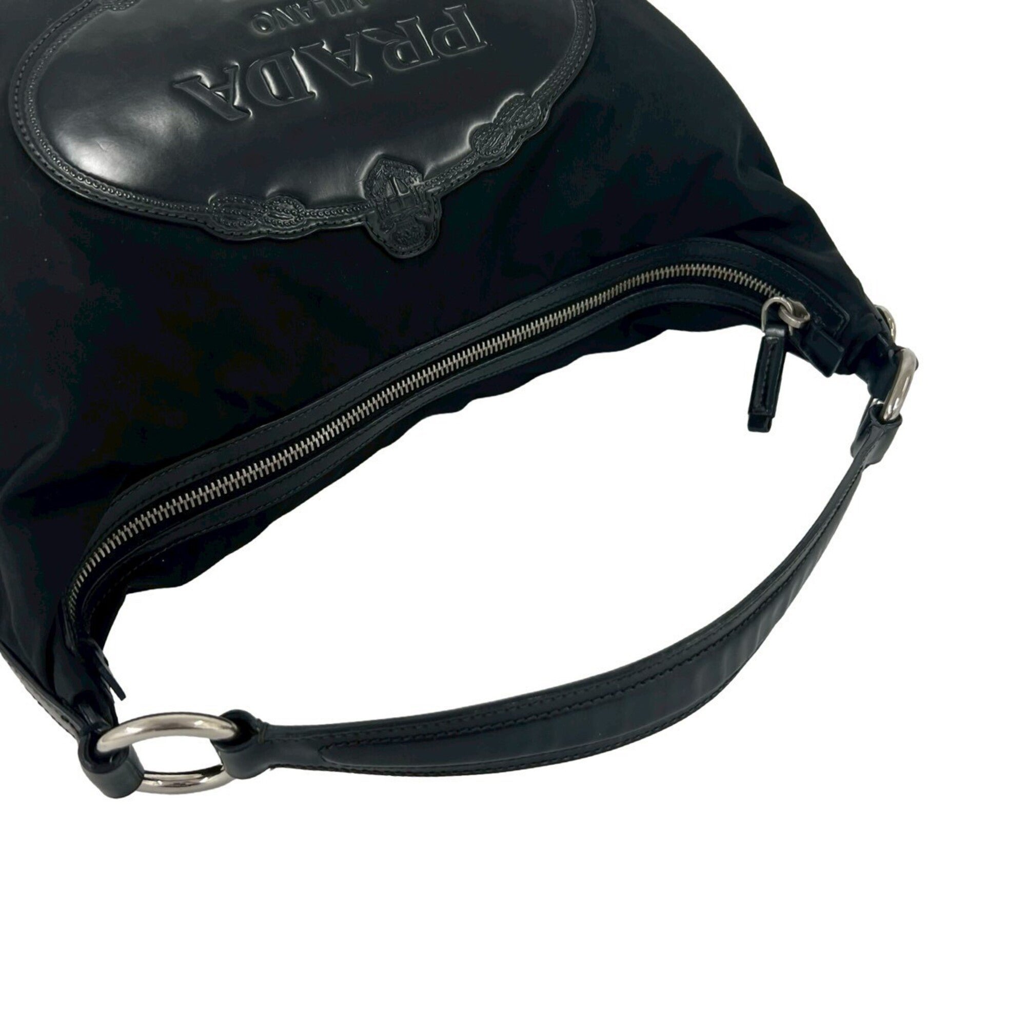 Prada Black Nylon Leather Shoulder Bag Tote Bag (Pre-Owned)