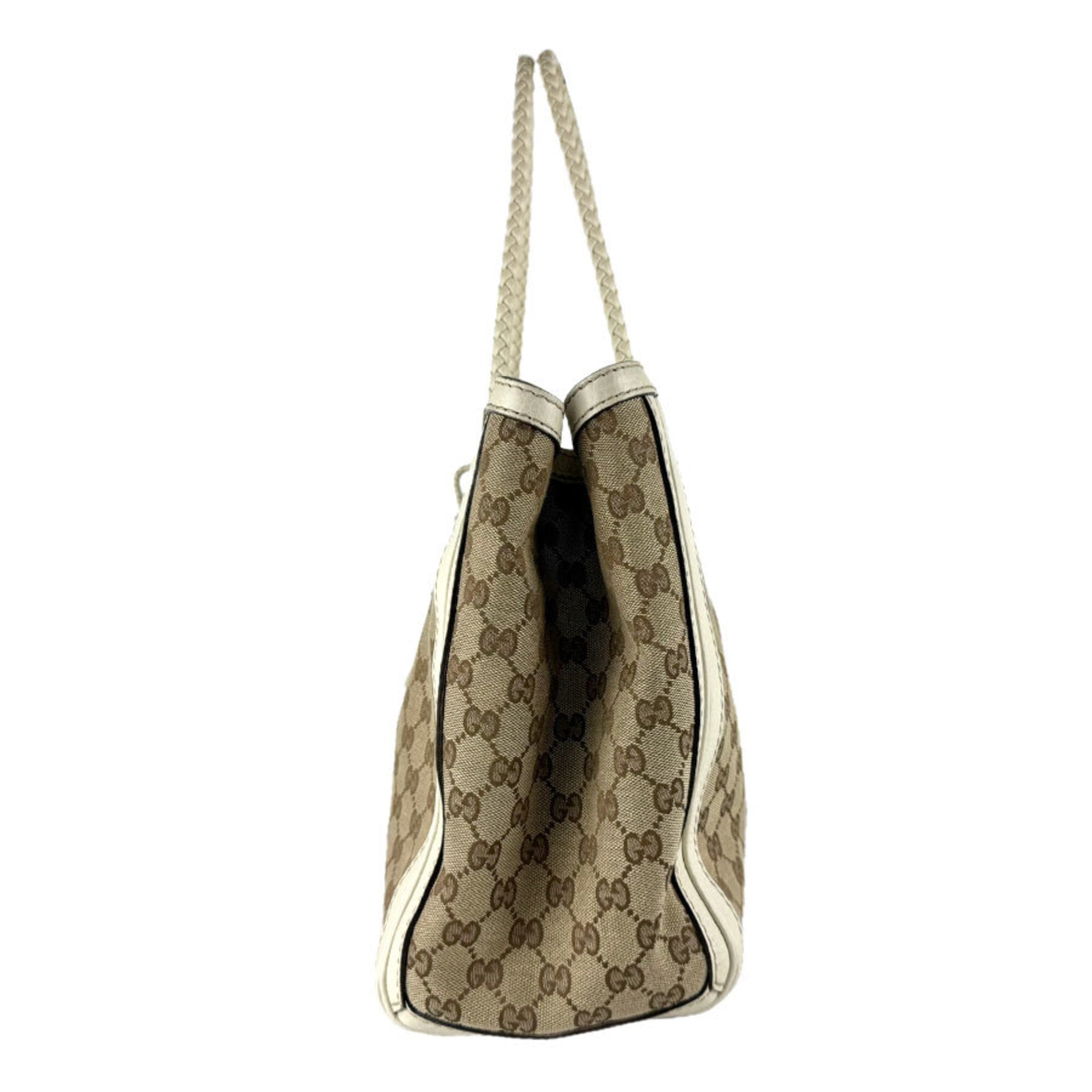 Gucci Brown Ivory Gg Canvas Leather Handbag (Pre-Owned)