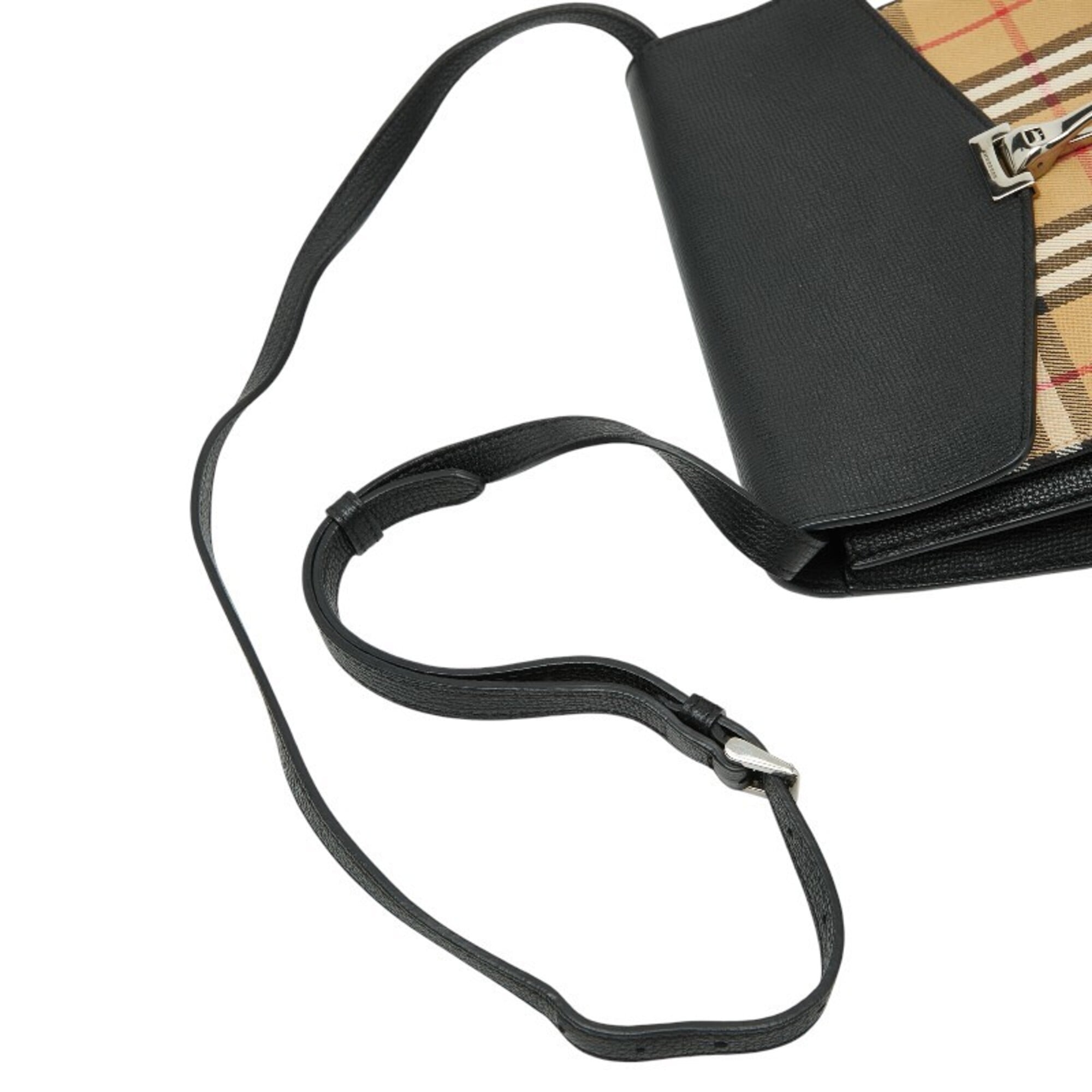 Burberry Black Brown Canvas Shoulder Bag (Pre-Owned)