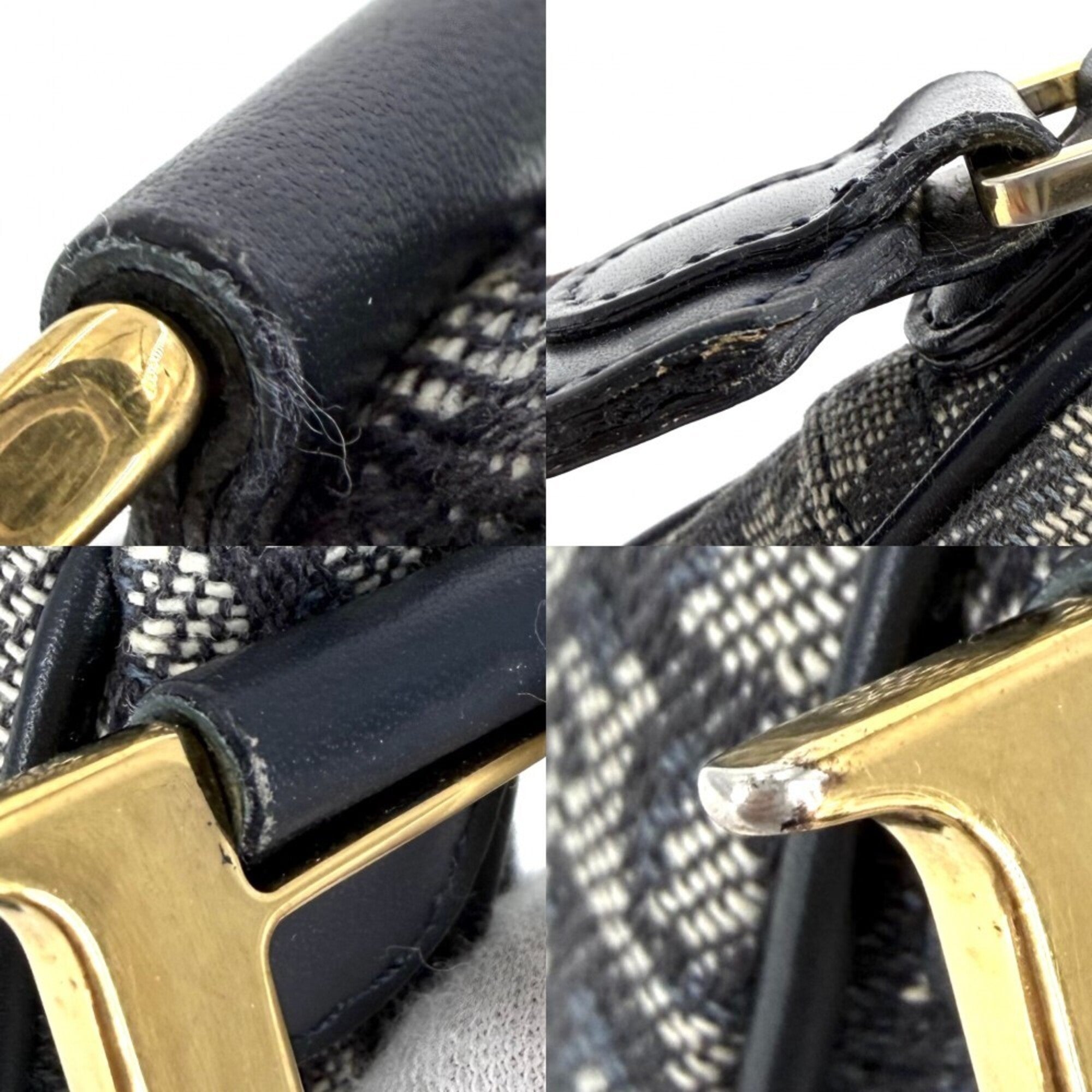 Christian Dior Navy Canvas Leather Saddle Bag Shoulder Bag (Pre-Owned)