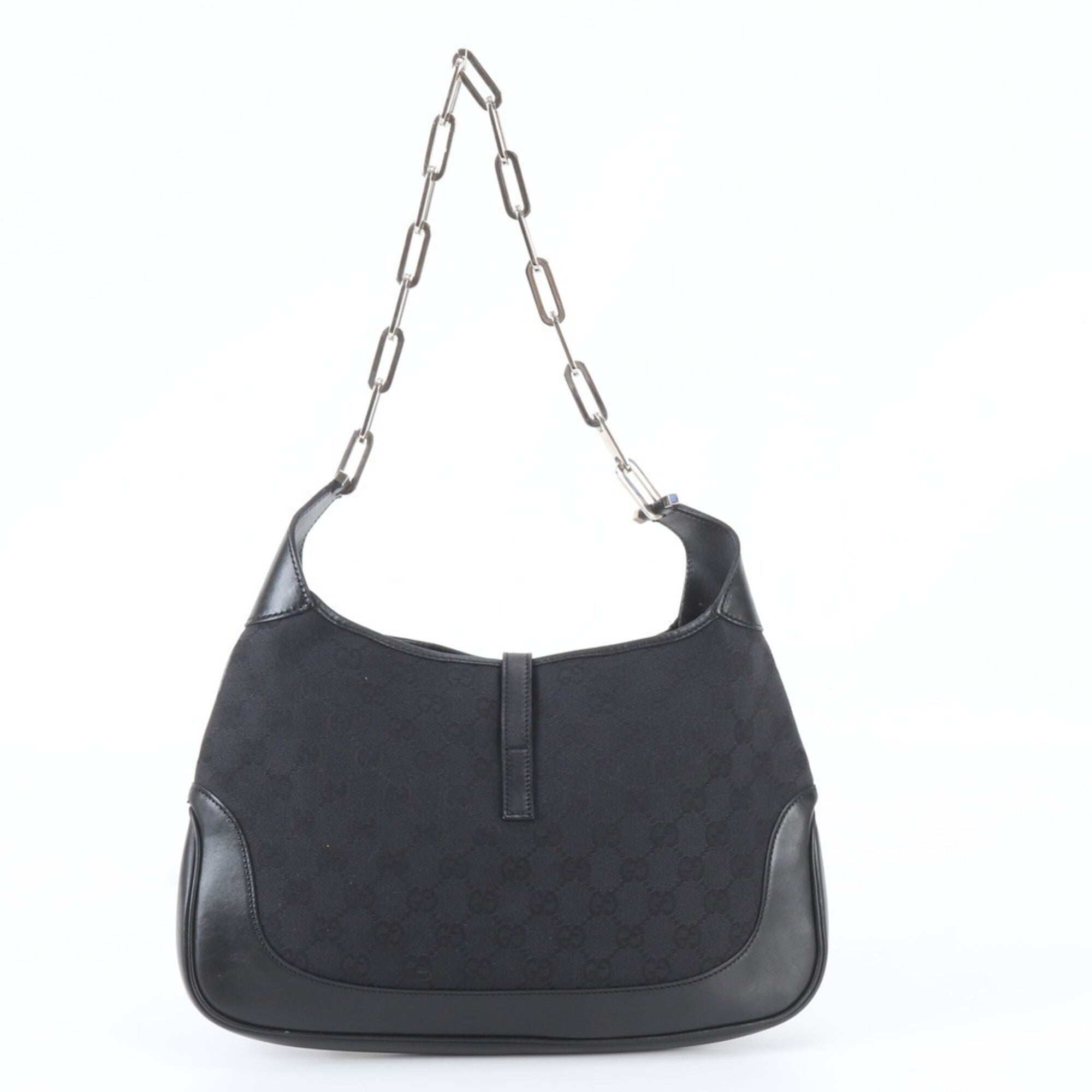 Gucci Black Leather Canvas Shoulder Bag Tote Bag (Pre-Owned)