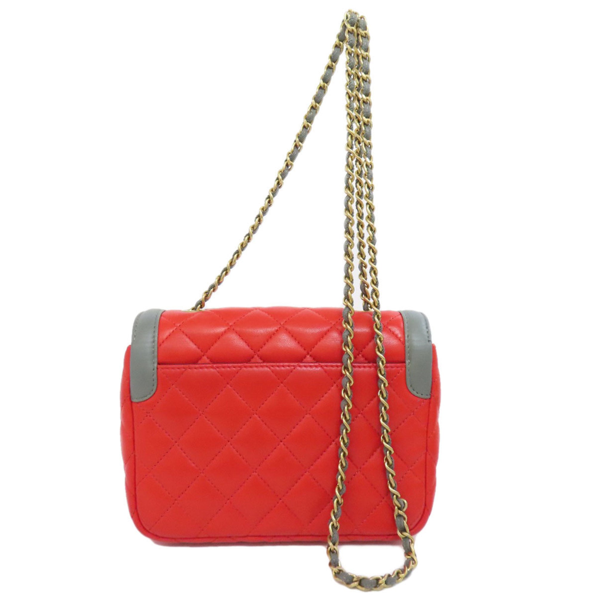 Chanel Gray Red Color Leather Shoulder Bag (Pre-Owned)