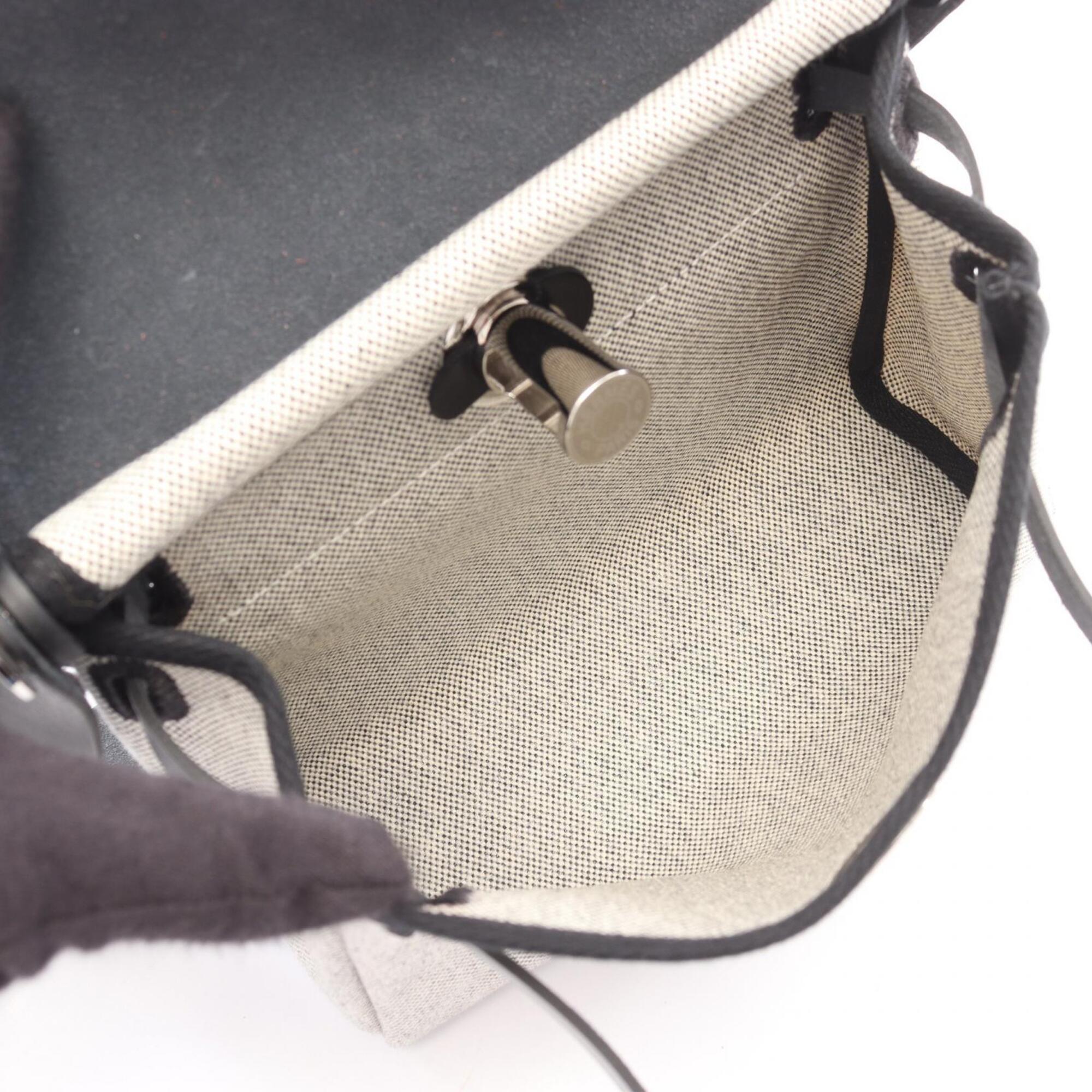Hermes Black Gray Canvas Toile H Handbag Shoulder Bag (Pre-Owned)