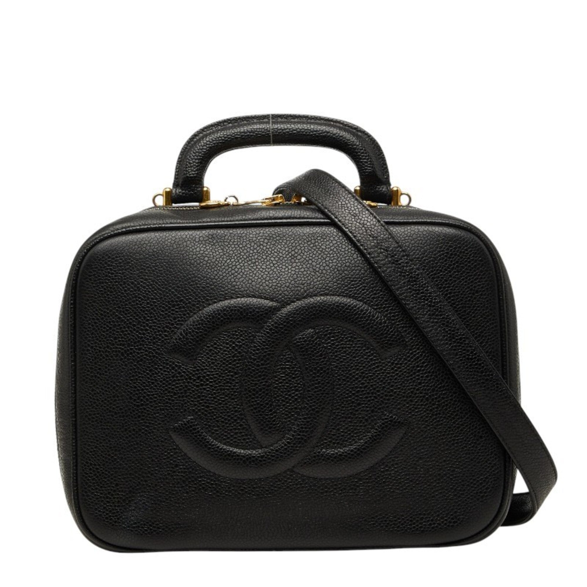 Chanel Black Grained Calfskin Handbag Shoulder Bag Vanity Bag (Pre-Owned)