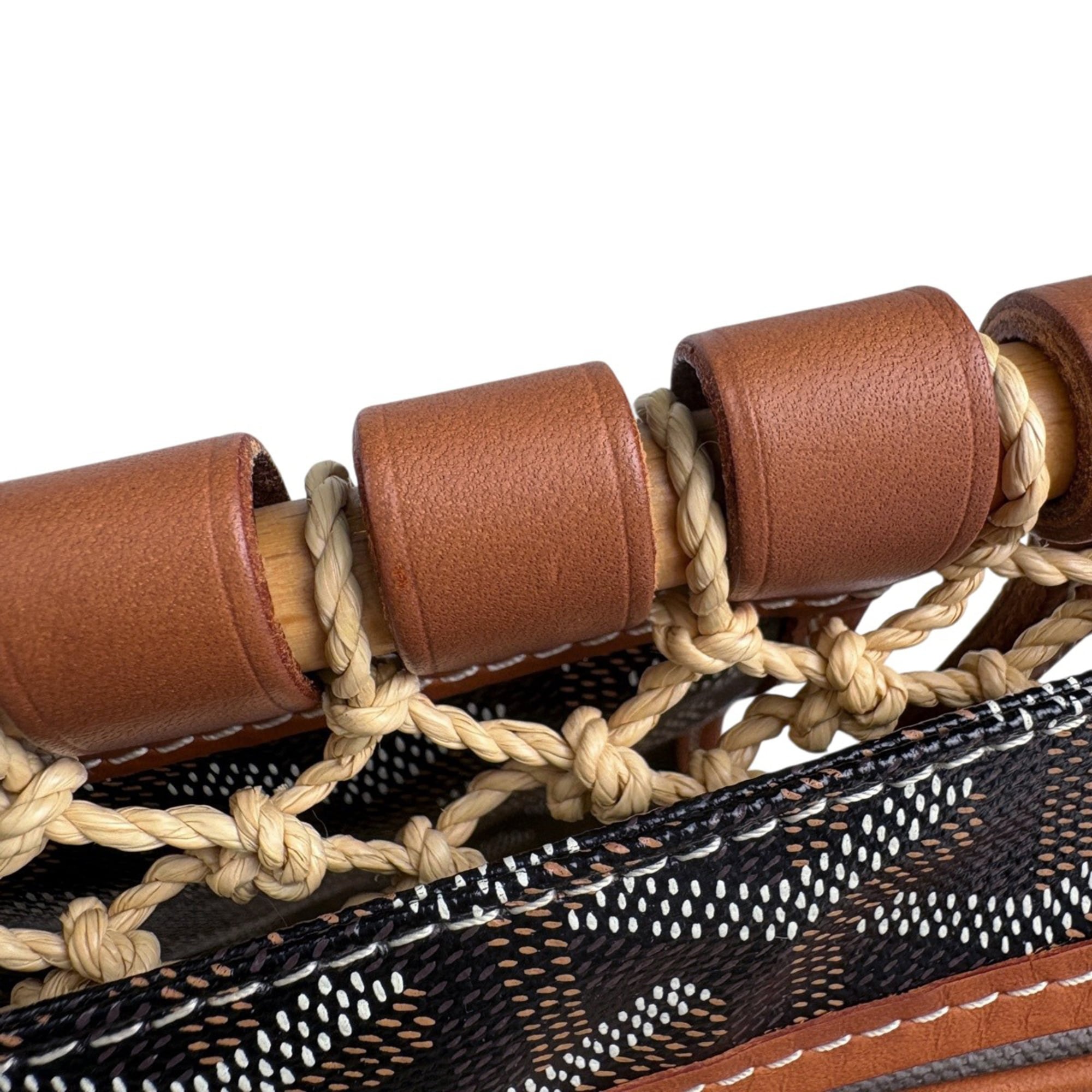 Goyard Beige Black Brown Raffia Coated Canvas Leather Shoulder Bag (Pre-Owned)