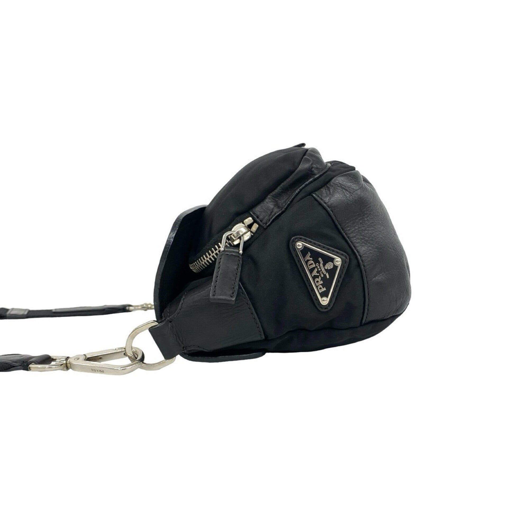 Prada Black Nylon Leather Pochette Shoulder Bag (Pre-Owned)