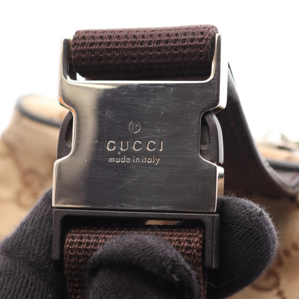 Gucci Beige Brown Gg Canvas Leather Fanny Pack Handbag (Pre-Owned)