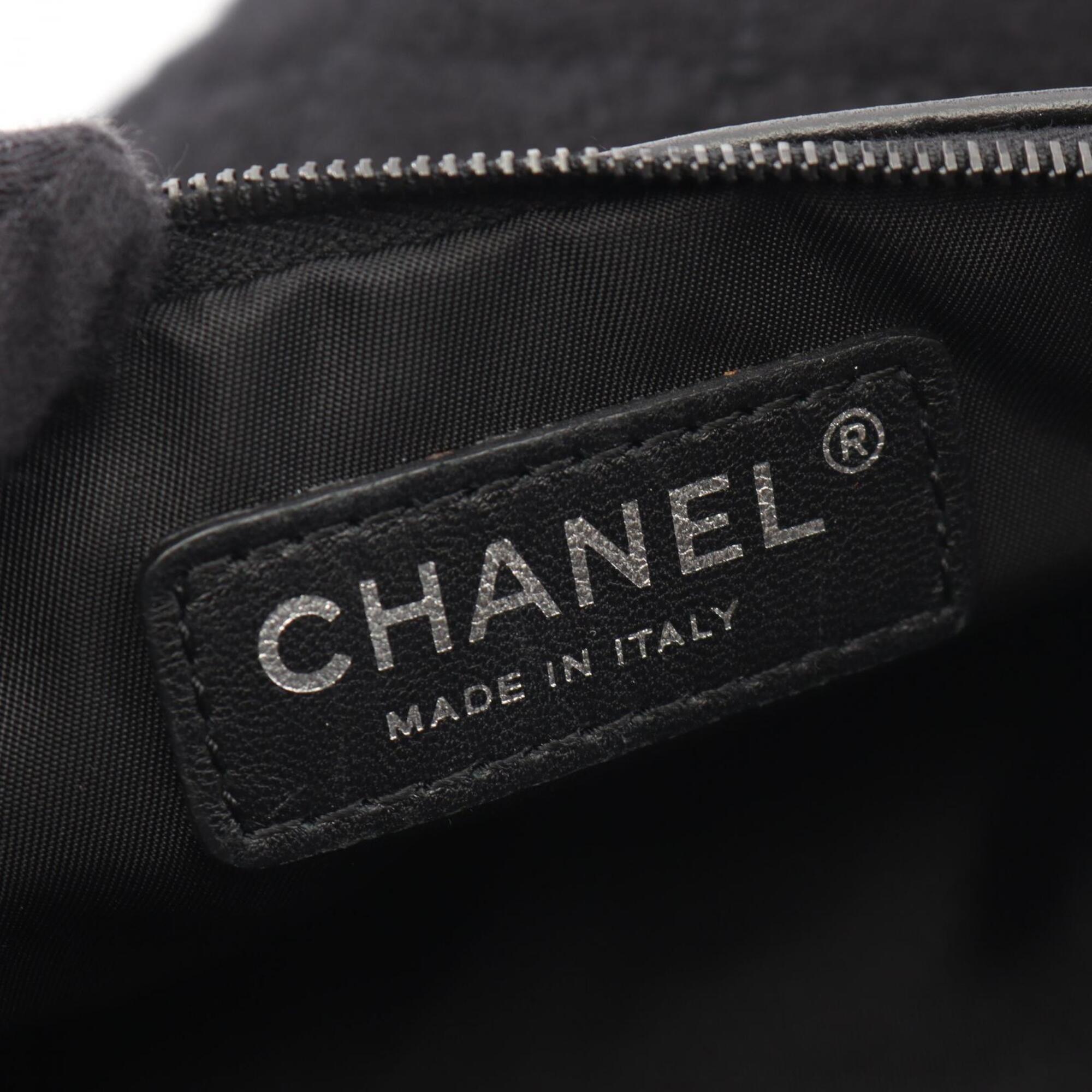 Chanel Black Nylon Leather Pile Fabric Handbag Pouch Tote Bag (Pre-Owned)