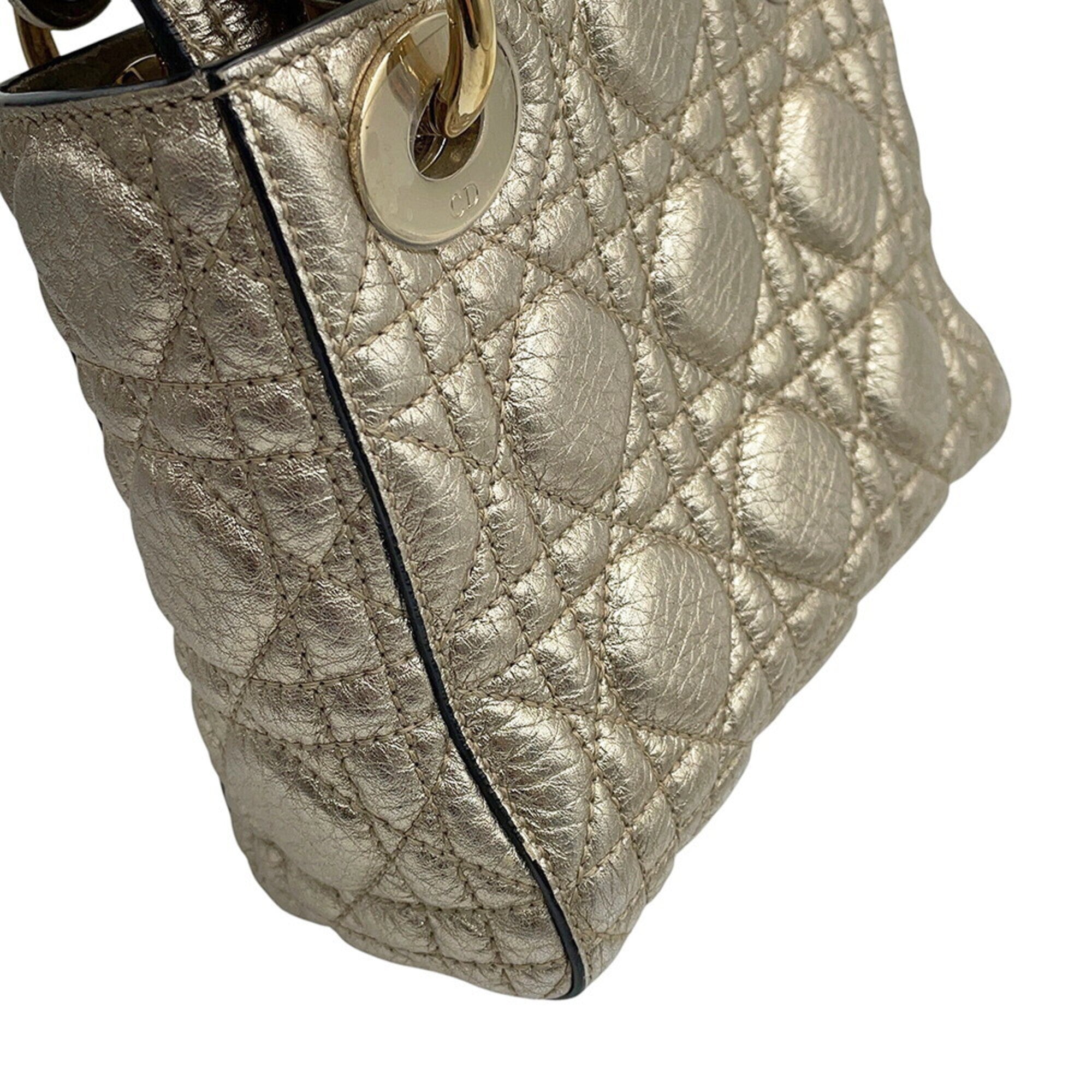 Christian Dior Lady Dior Gold Leather Handbag Shoulder Bag (Pre-Owned)