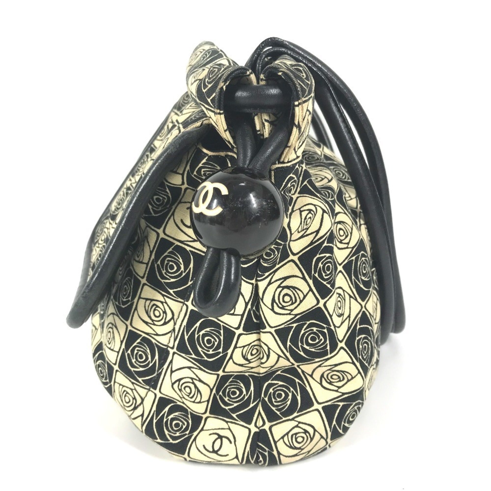 Chanel Camellia Black White Canvas Shoulder Bag Tote Bag (Pre-Owned)
