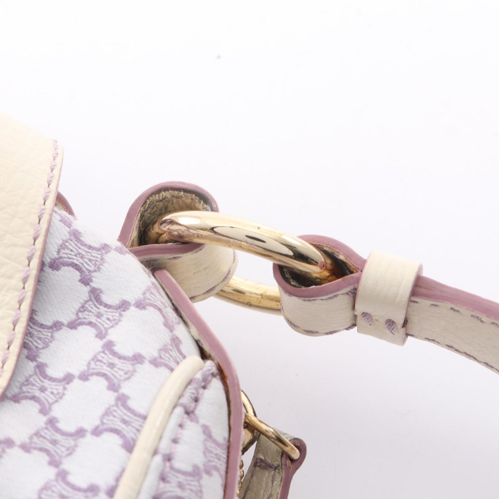 Celine Purple White Canvas Leather Handbag Shoulder Bag (Pre-Owned)