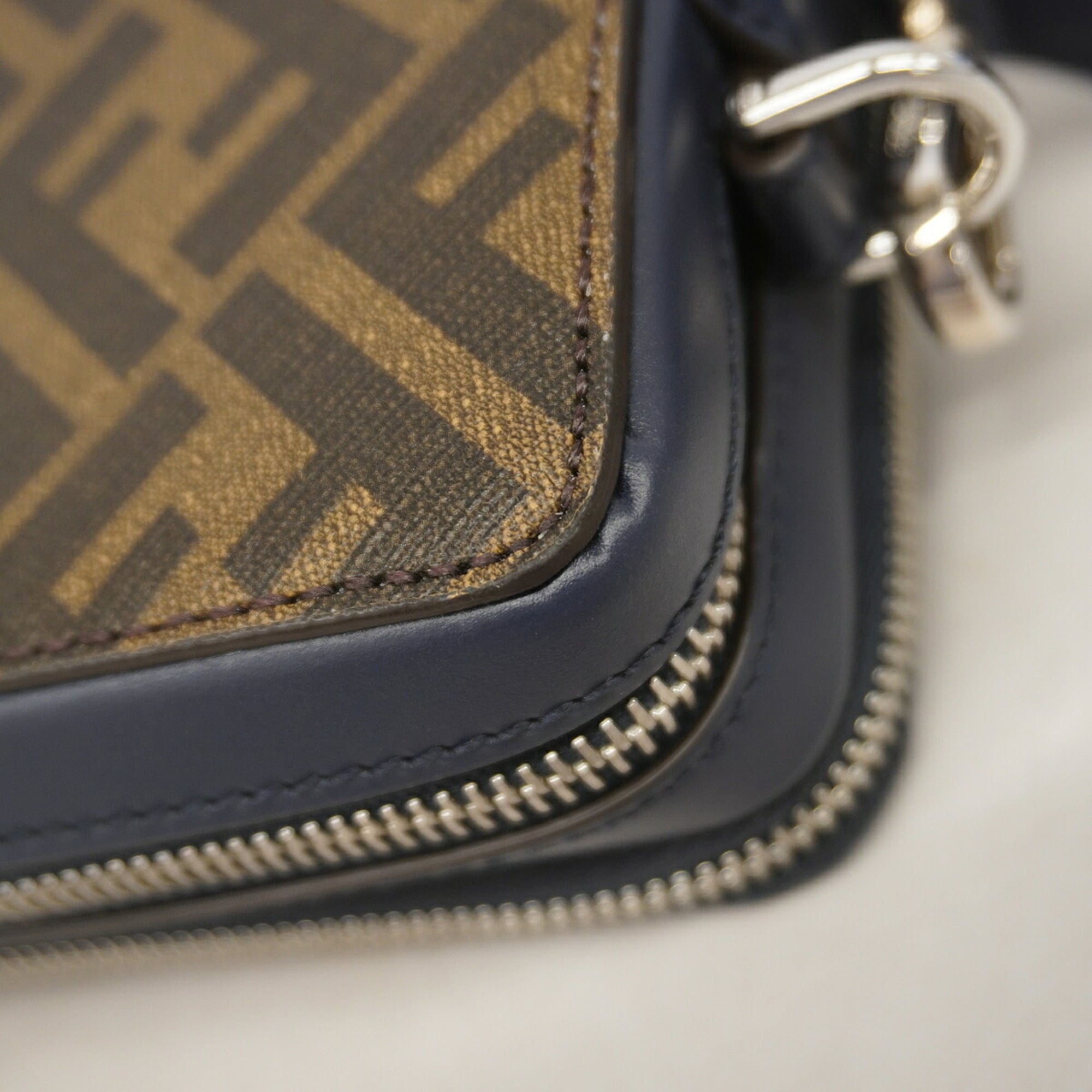 Fendi Khaki Navy Pvc Leather Shoulder Bag (Pre-Owned)