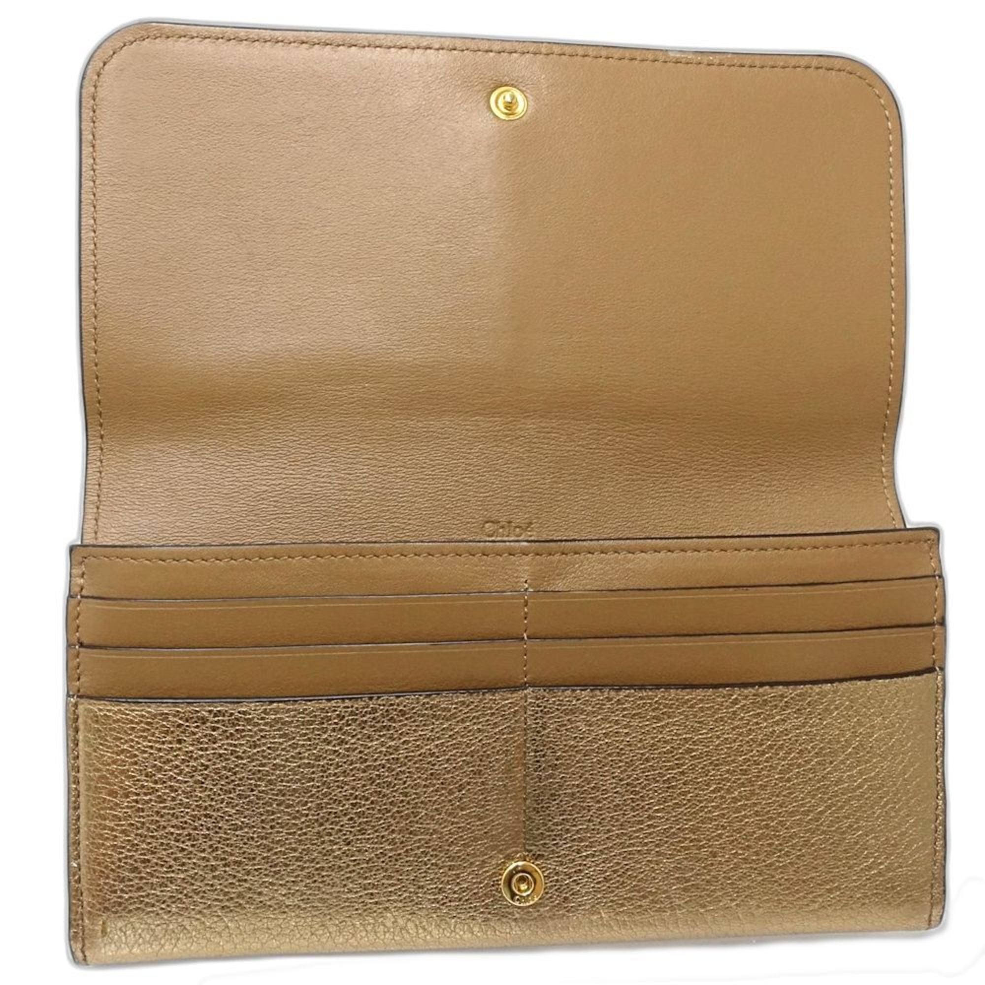 Chloé Metallic Gold Leather Long Wallet (Bi-Fold) (Pre-Owned)