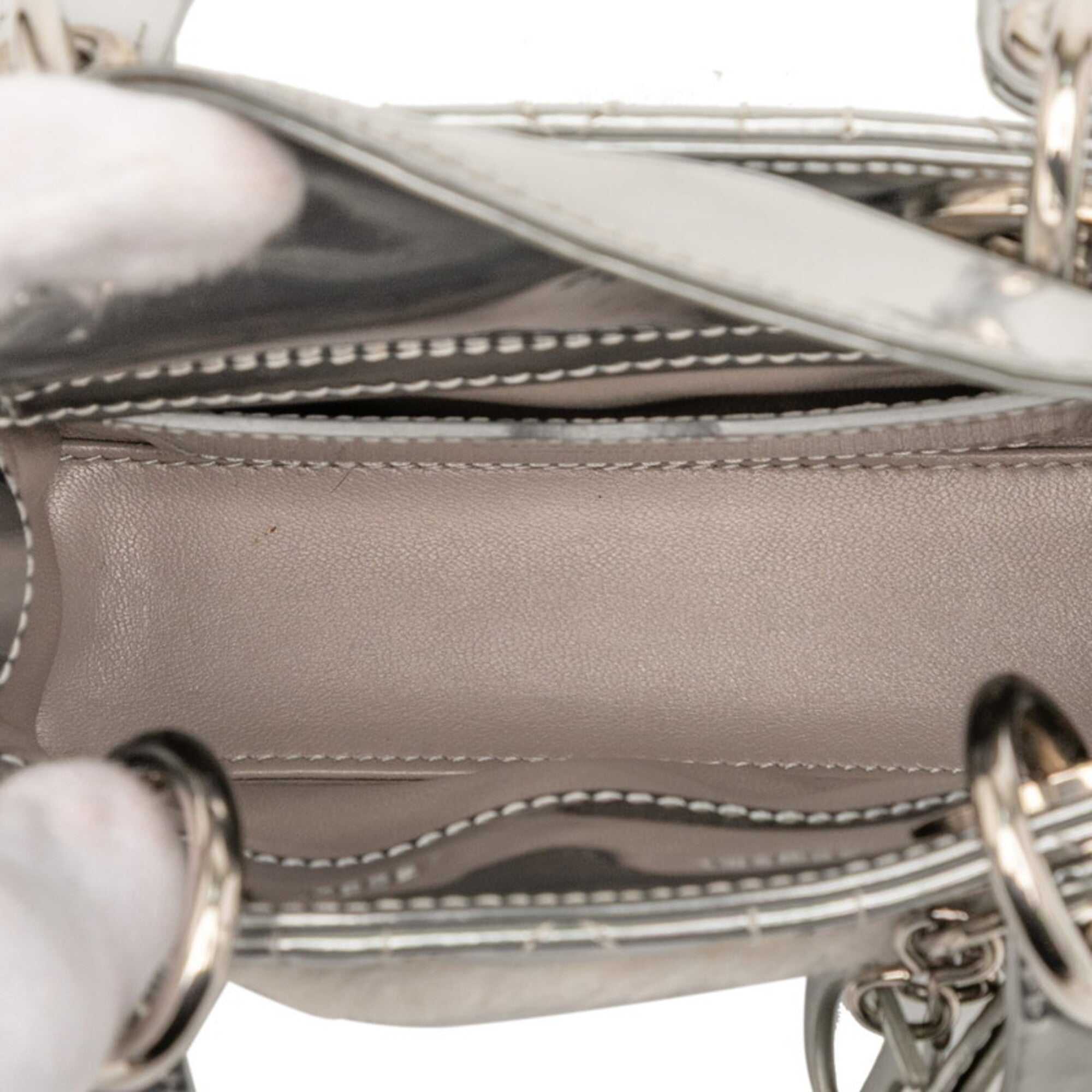 Christian Dior Silver Patent Leather Fur Handbag Shoulder Bag (Pre-Owned)