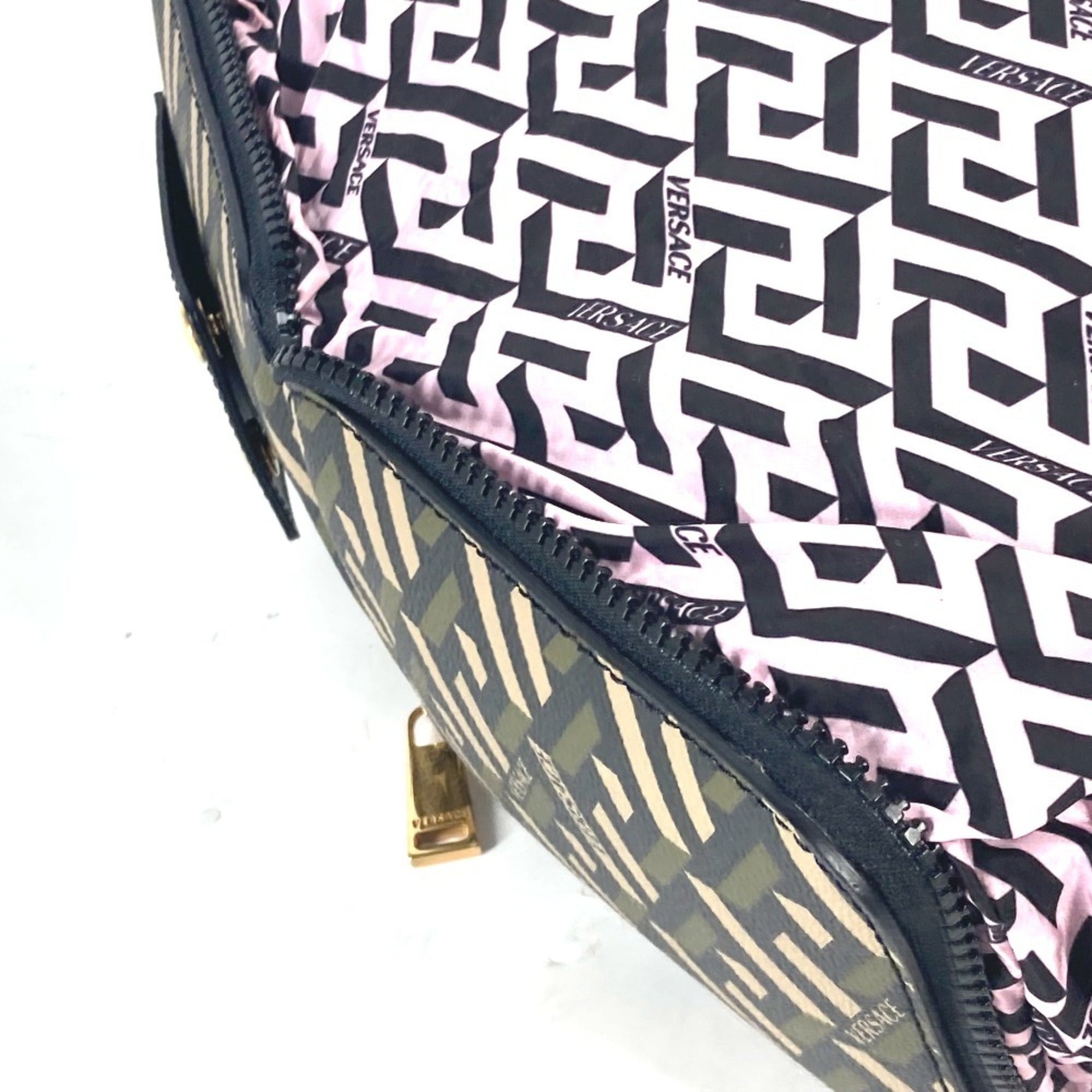 Versace Khaki Pink Leather Nylon Eco-Bag Shoulder Bag Tote Bag (Pre-Owned)