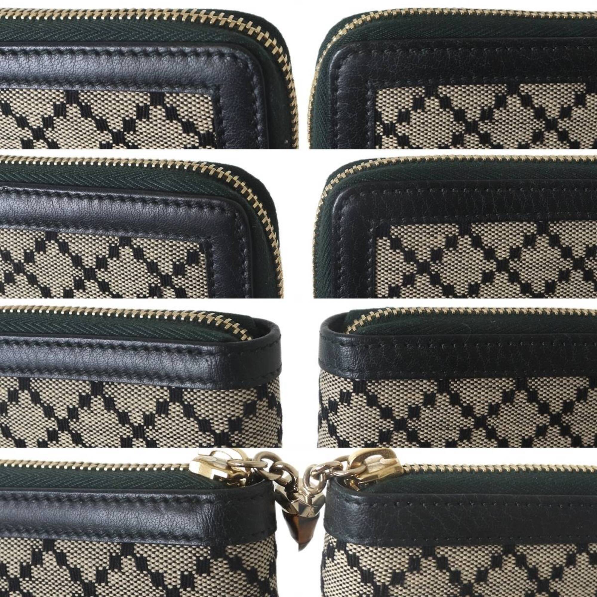 Gucci Diamante Beige Black Canvas Leather Wallet (Bi-Fold) (Pre-Owned)