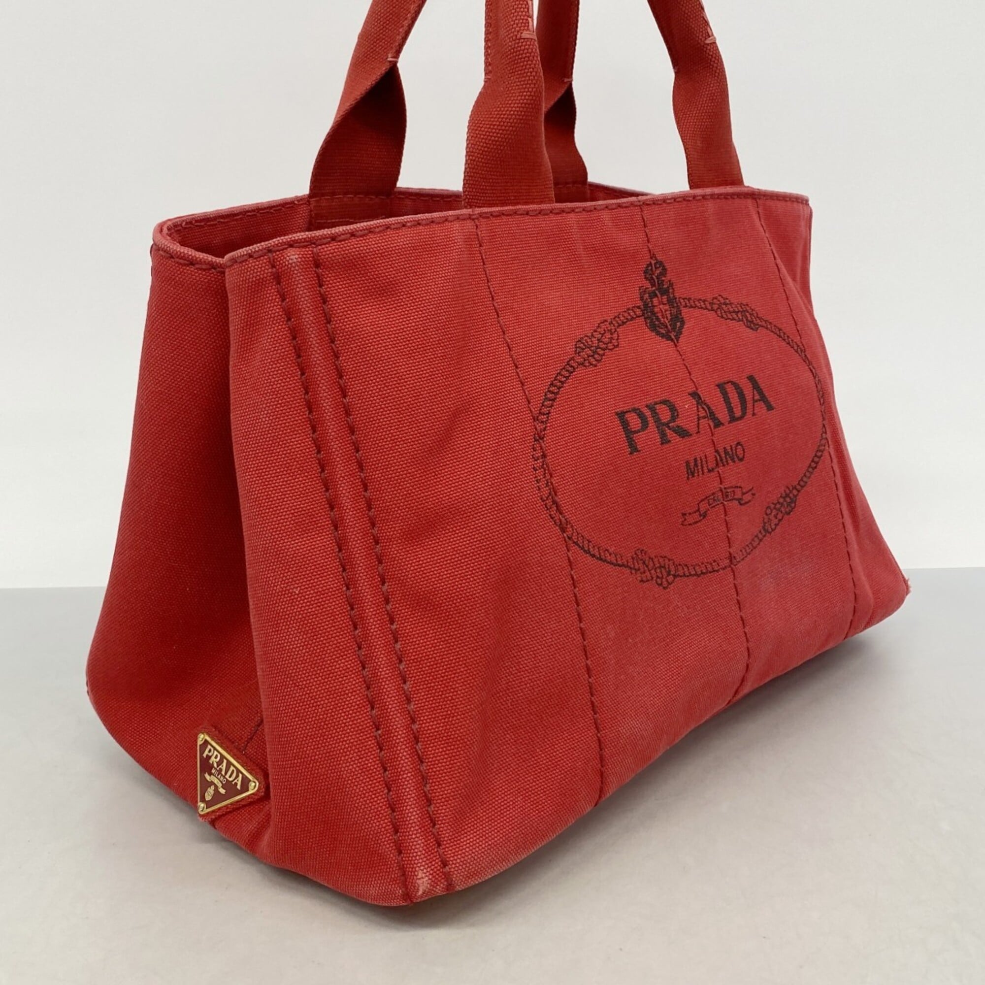 Prada Red Color Canvas Tote Bag (Pre-Owned)