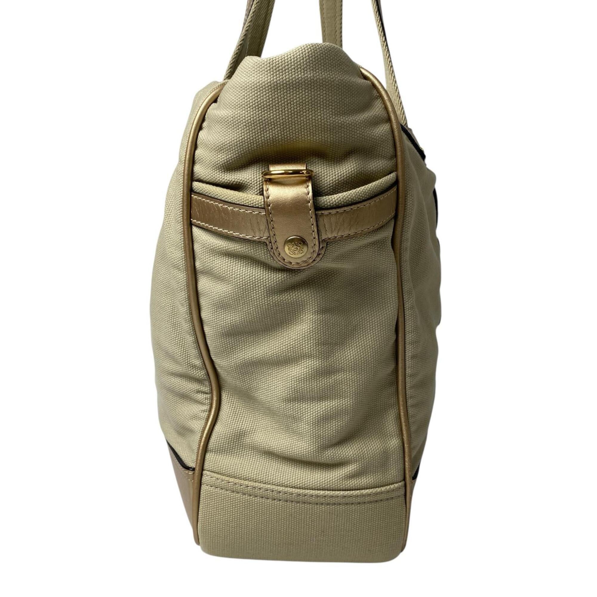 Loewe Beige Canvas Leather Shoulder Bag Tote Bag (Pre-Owned)