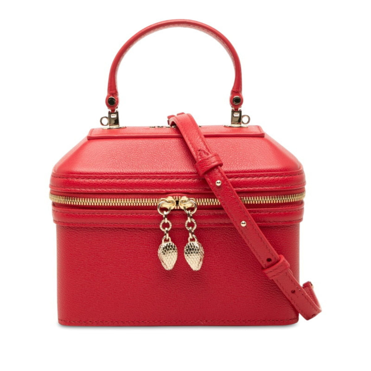 Bvlgari Red Color Leather Handbag Shoulder Bag Vanity Bag (Pre-Owned)