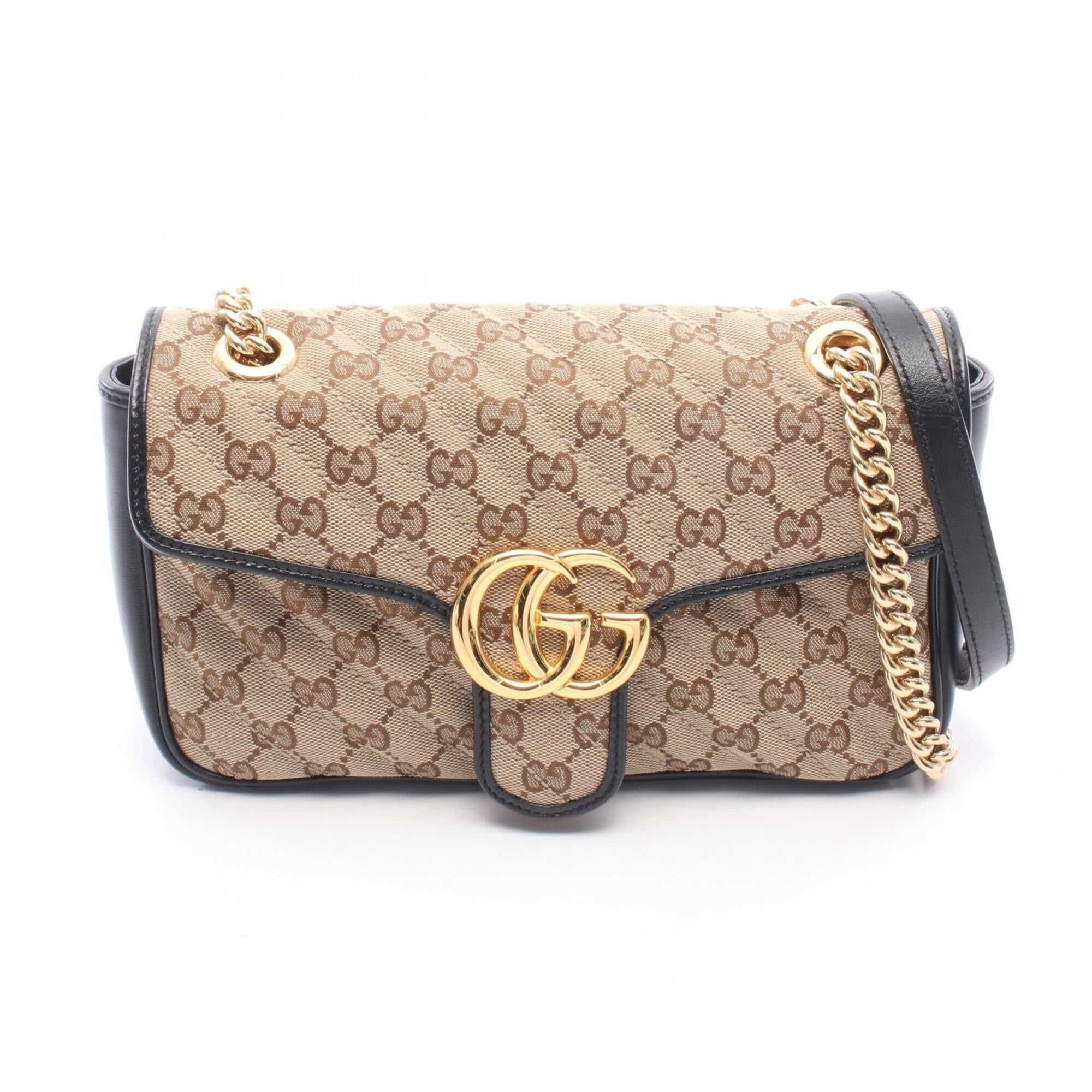 Gucci Beige Black Brown Canvas Leather Handbag Shoulder Bag (Pre-Owned)