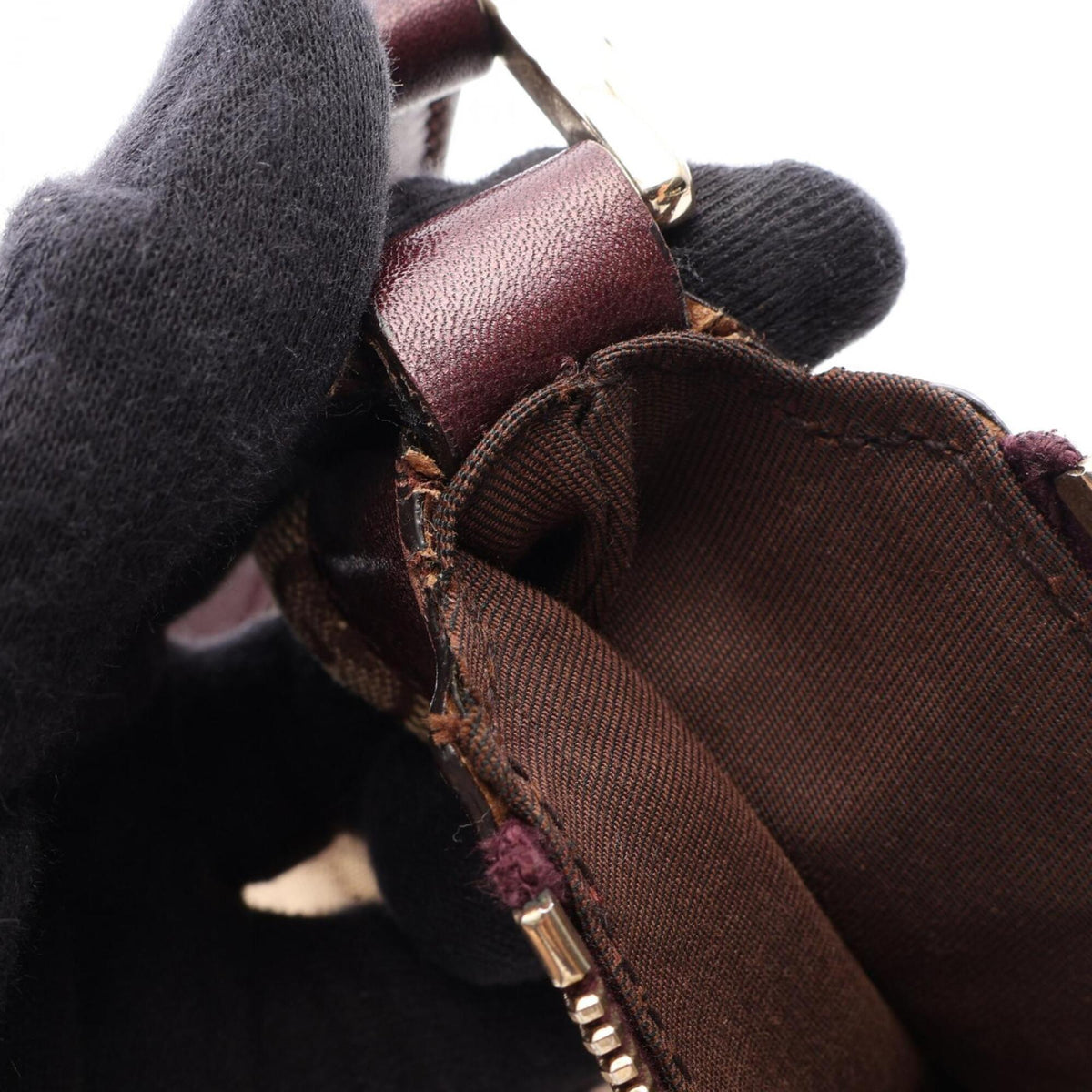 Gucci Beige Bordeaux Canvas Leather Handbag Shoulder Bag (Pre-Owned)