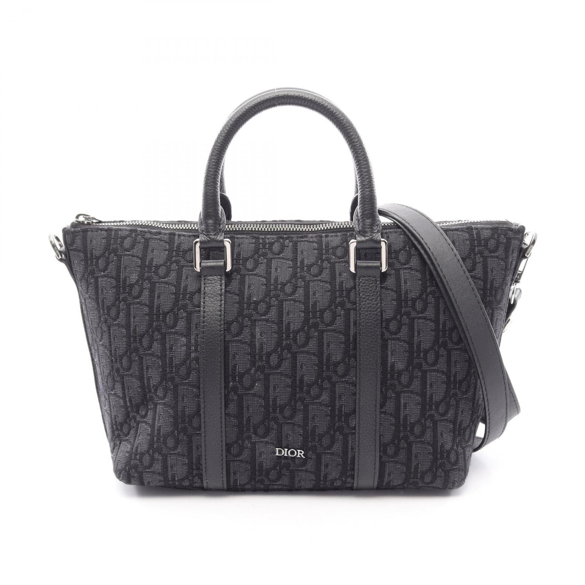 Christian Dior Black Navy Canvas Leather Handbag Weekend Bag (Pre-Owned)