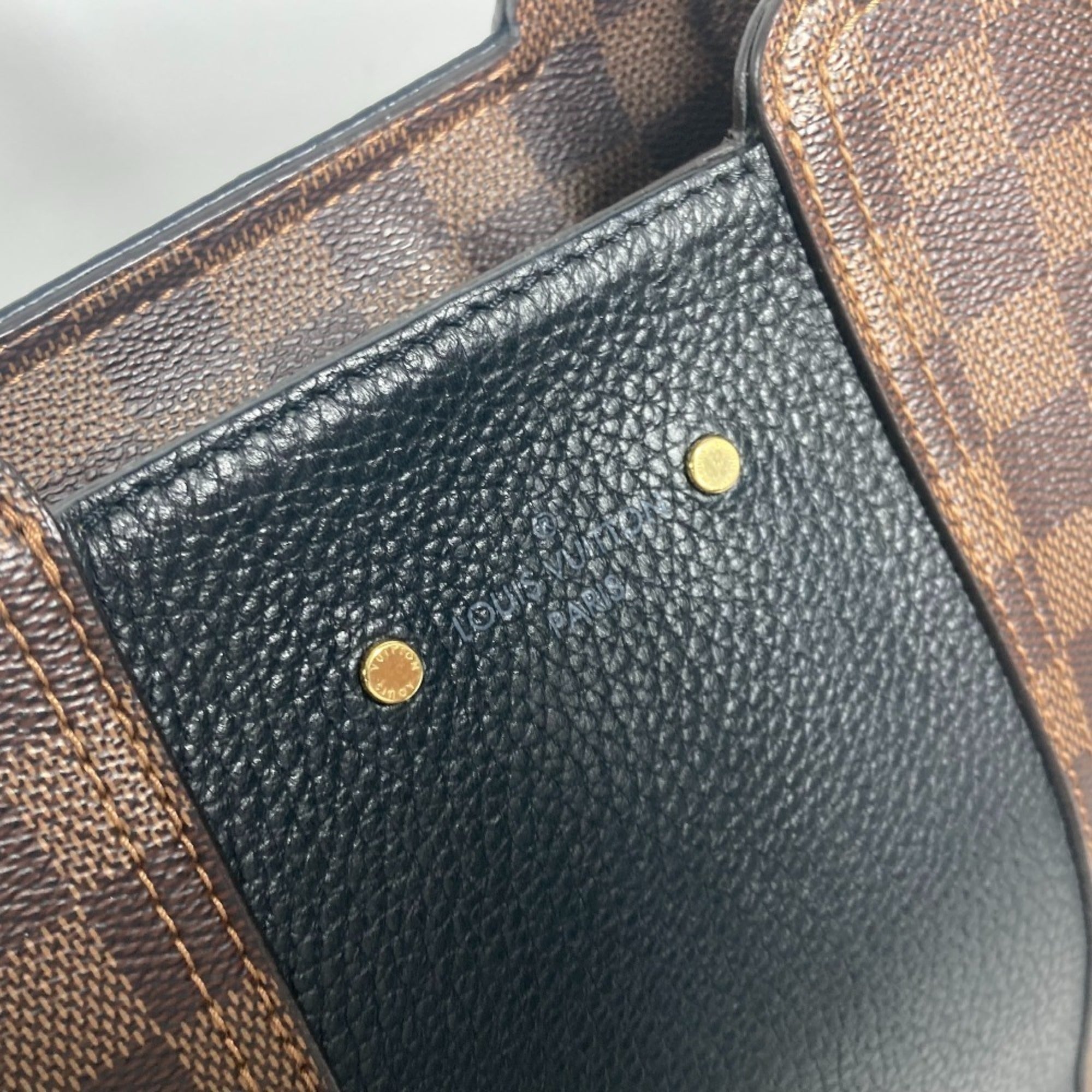 Louis Vuitton Black Brown Damier Canvas Leather Shoulder Bag Tote Bag (Pre-Owned)