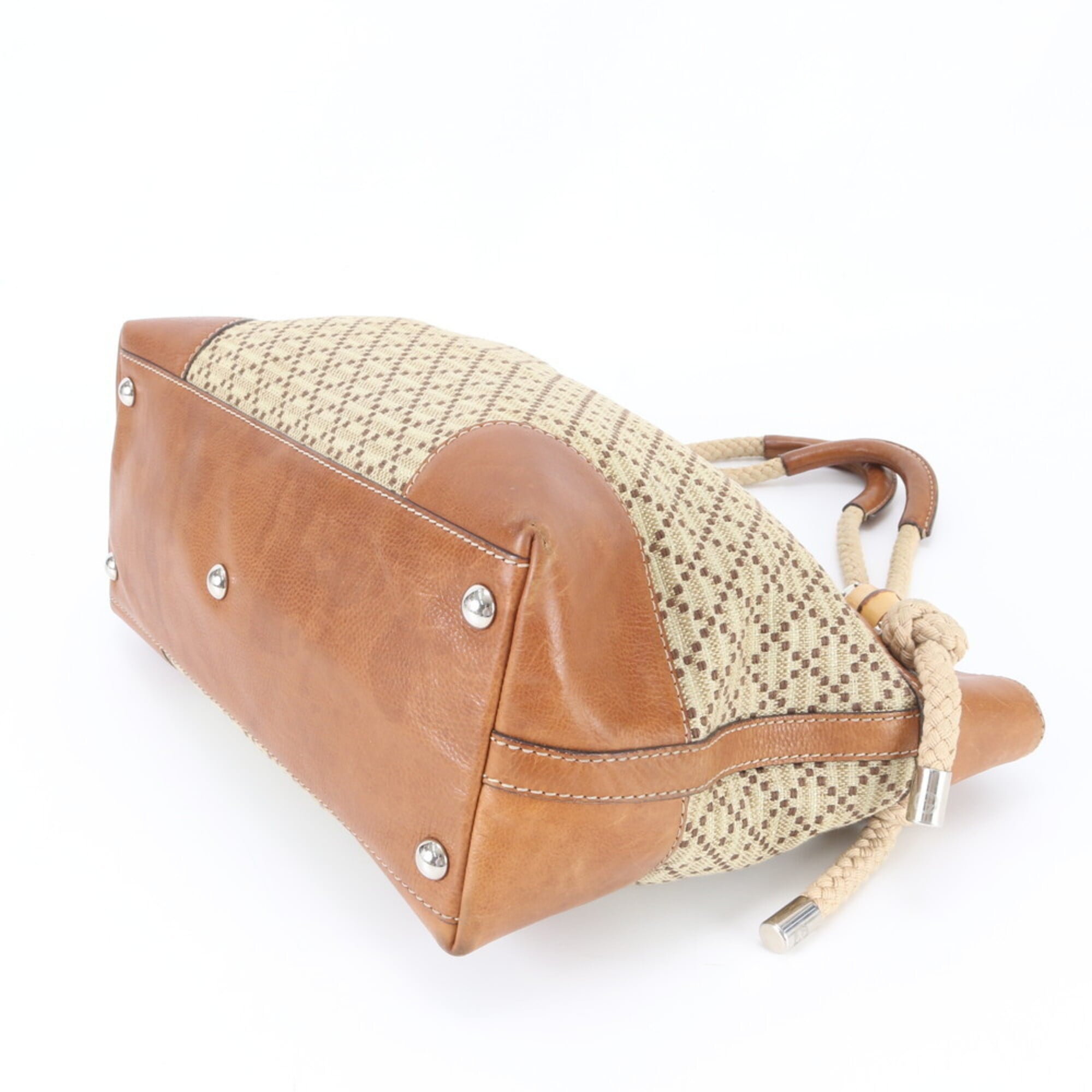 Gucci Diamante Beige Brown Leather Canvas Handbag (Pre-Owned)