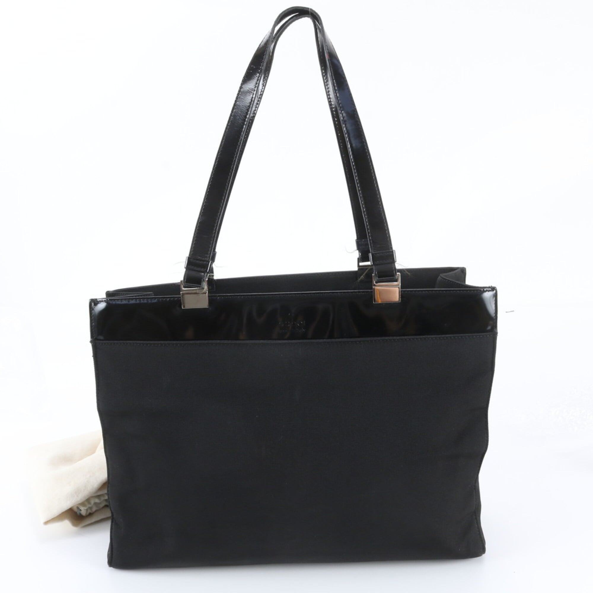 Gucci Black Leather Nylon Handbag Shoulder Bag Tote Bag (Pre-Owned)