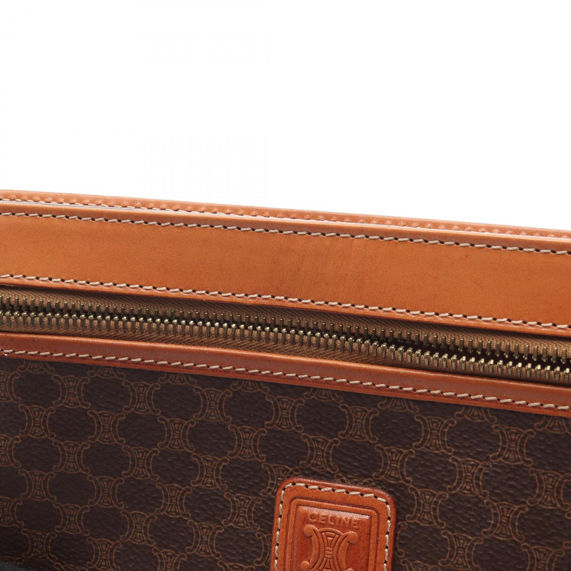 Celine Brown Coated Canvas Leather Clutch Bag Handbag (Pre-Owned)