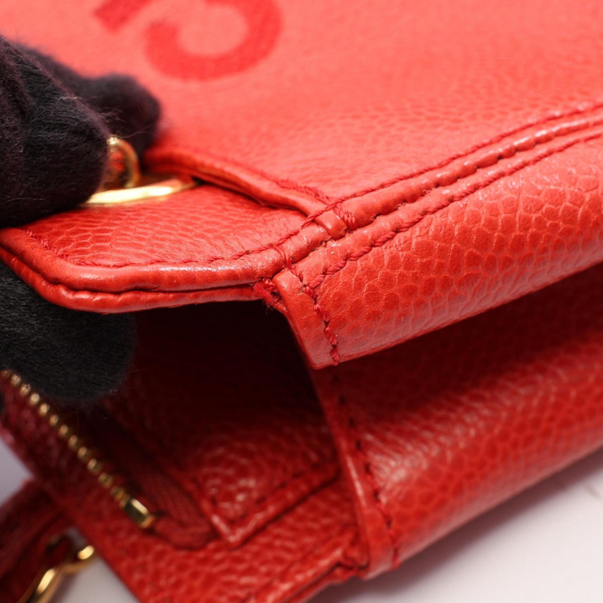 Chanel Red Color Grained Calfskin Handbag Shoulder Bag (Pre-Owned)