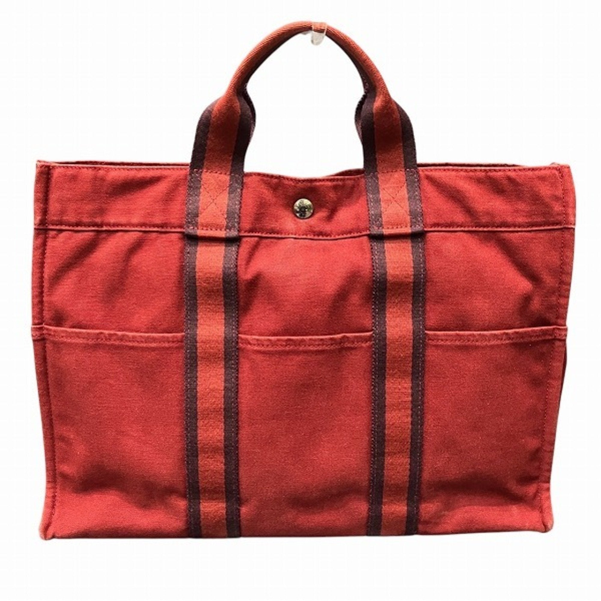 Hermes Red Color Canvas Handbag Tote Bag (Pre-Owned)