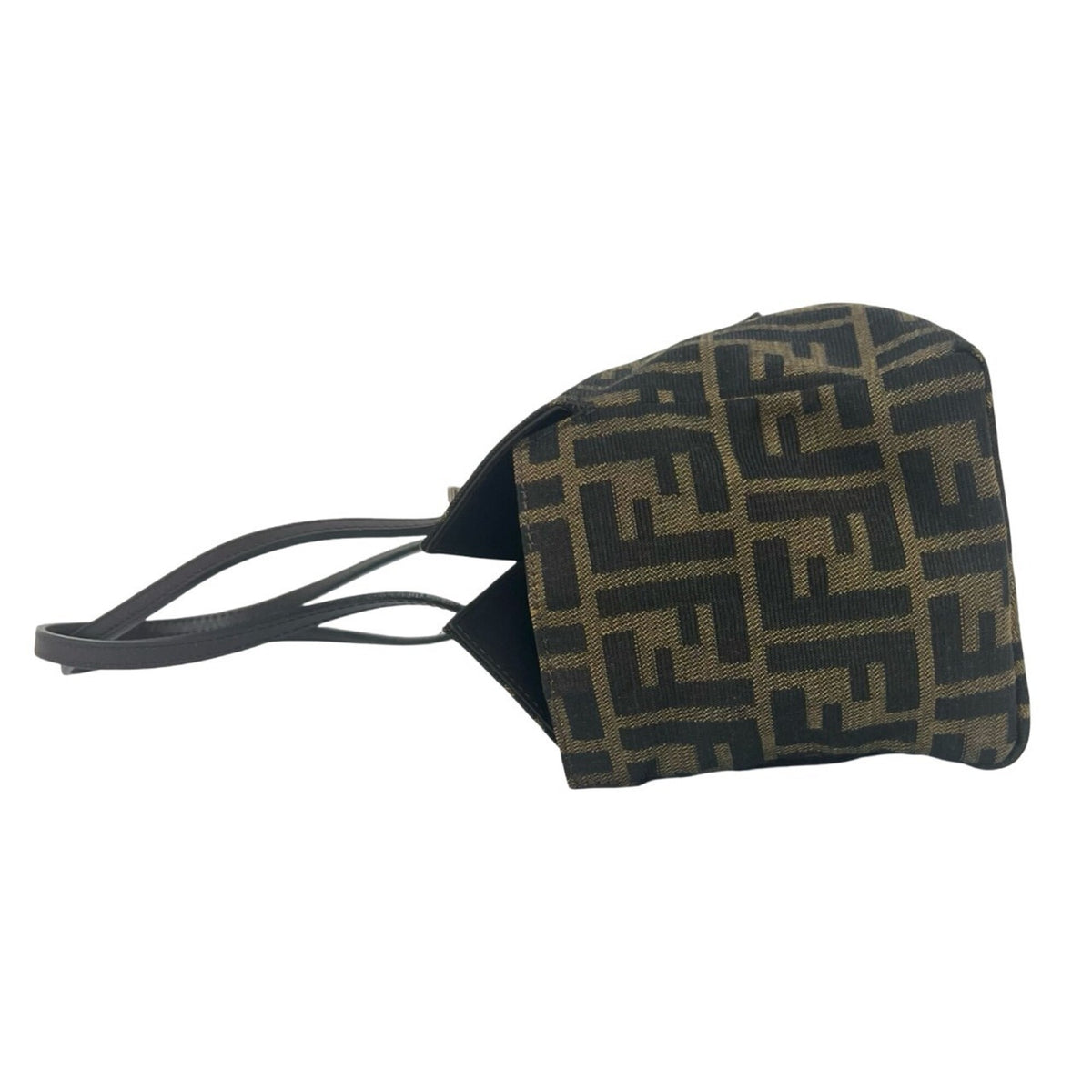 Fendi Black Brown Canvas Leather Handbag Tote Bag (Pre-Owned)