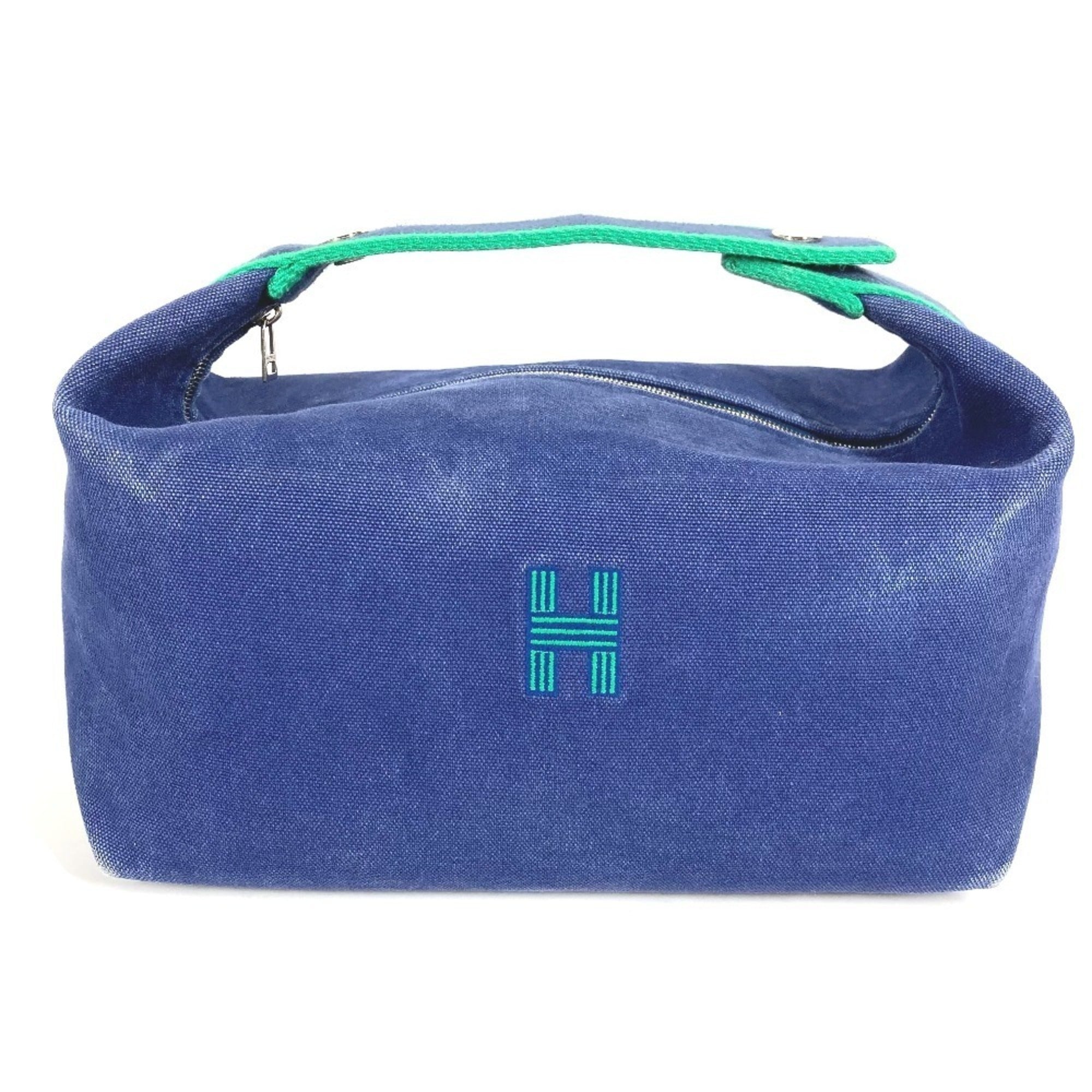 Hermes Blue Green Cotton Handbag Pouch Vanity Bag (Pre-Owned)