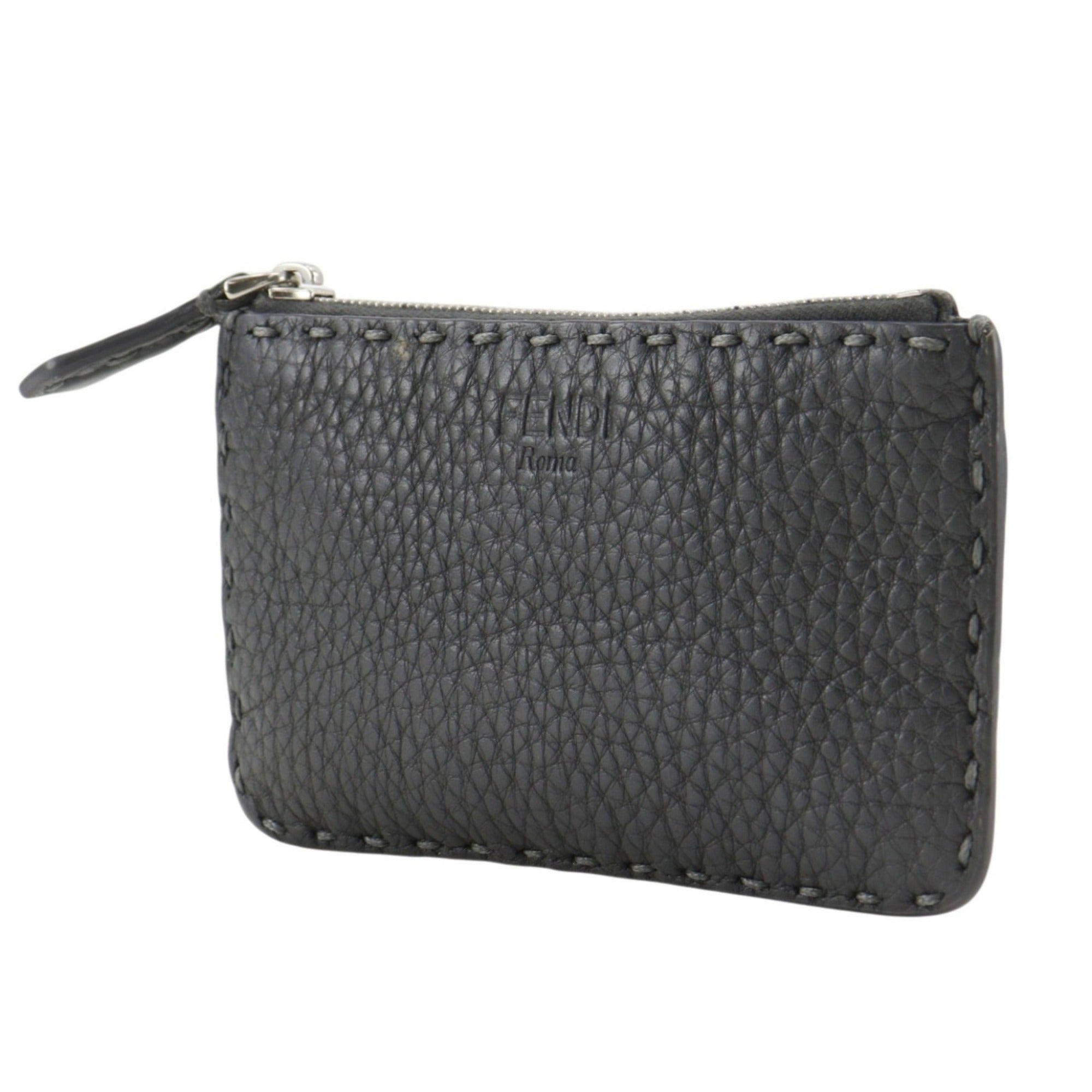 Fendi Selleria Gray Leather Coin Purse/Coin Case (Pre-Owned)