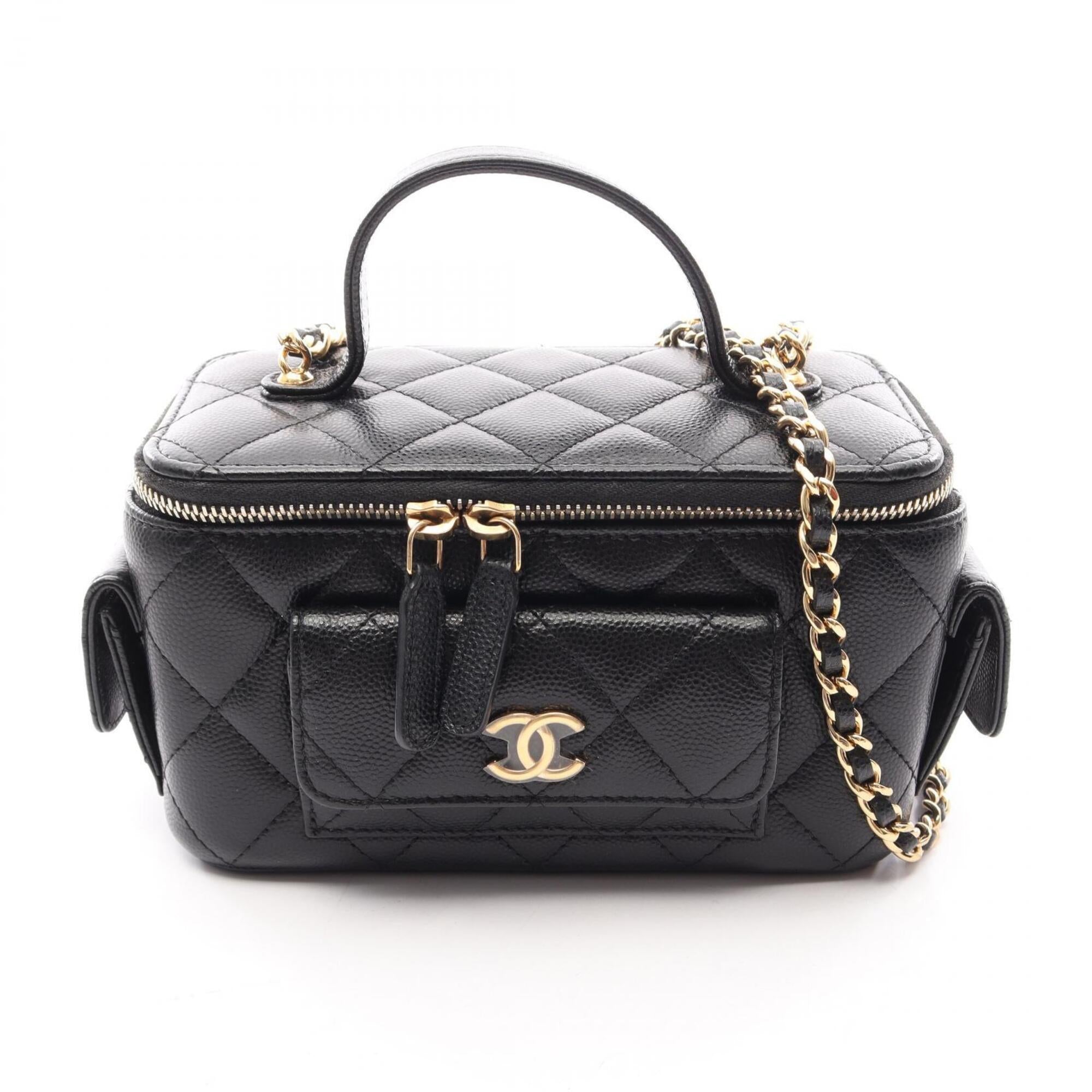 Chanel Black Grained Calfskin Handbag Shoulder Bag Vanity Bag (Pre-Owned)