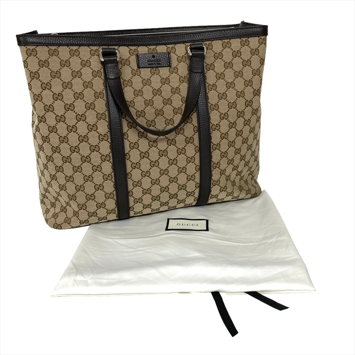 Gucci Beige Gg Canvas Leather Tote Bag (Pre-Owned)