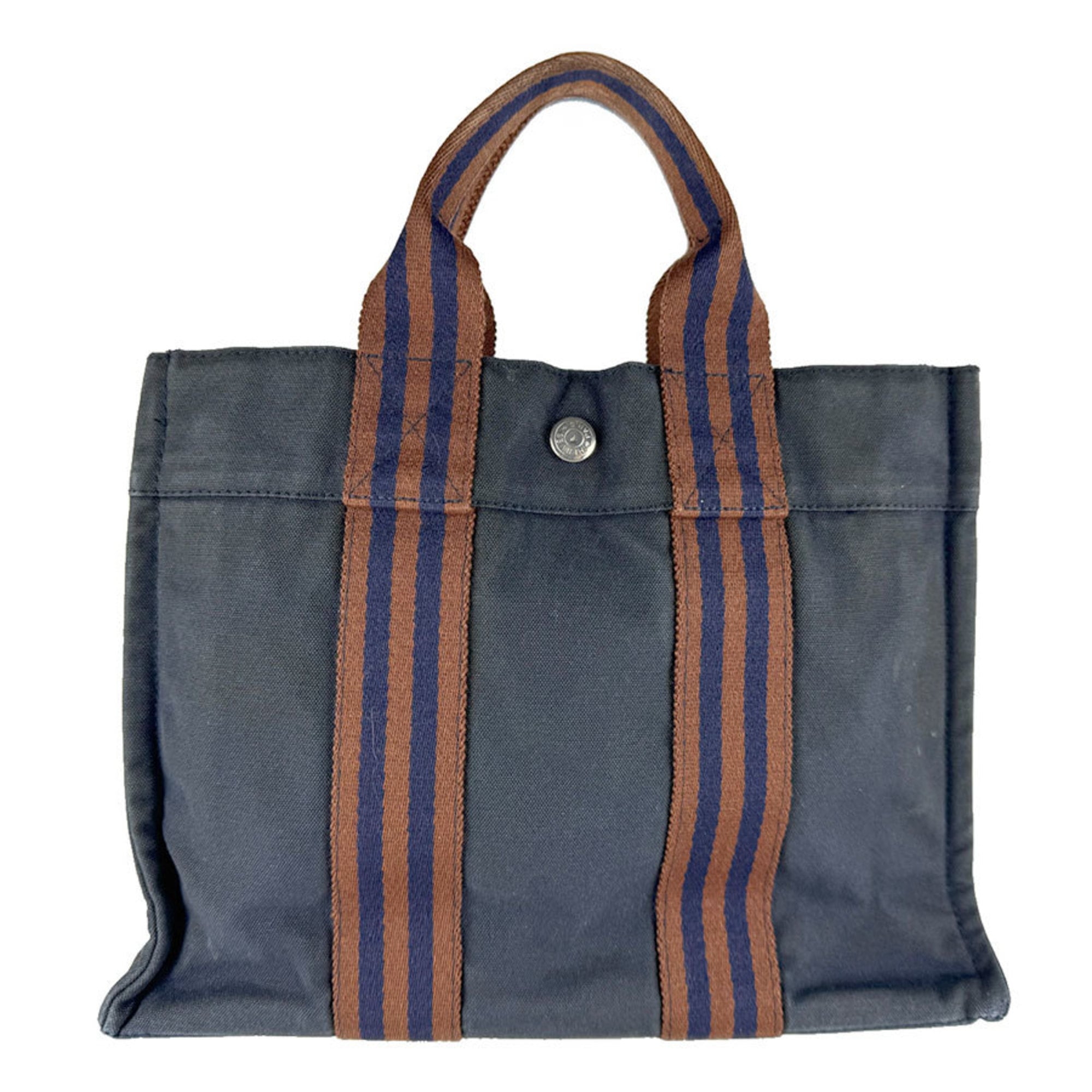 Hermes Brown Navy Canvas Handbag (Pre-Owned)