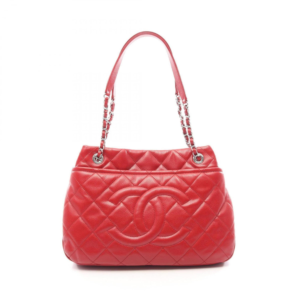 Chanel Red Color Grained Calfskin Handbag Tote Bag (Pre-Owned)