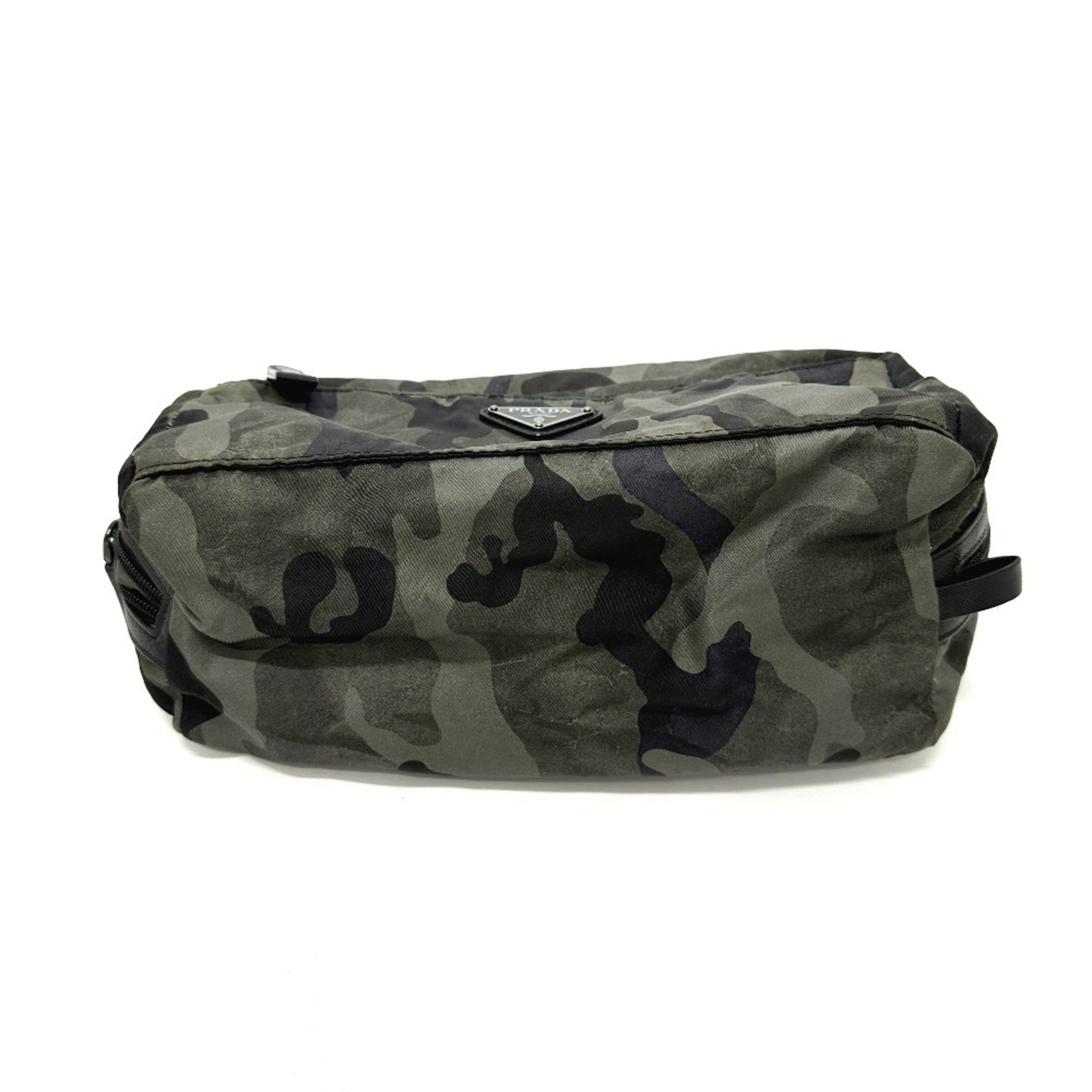 Prada Gray Nylon Clutch Bag Handbag (Pre-Owned)