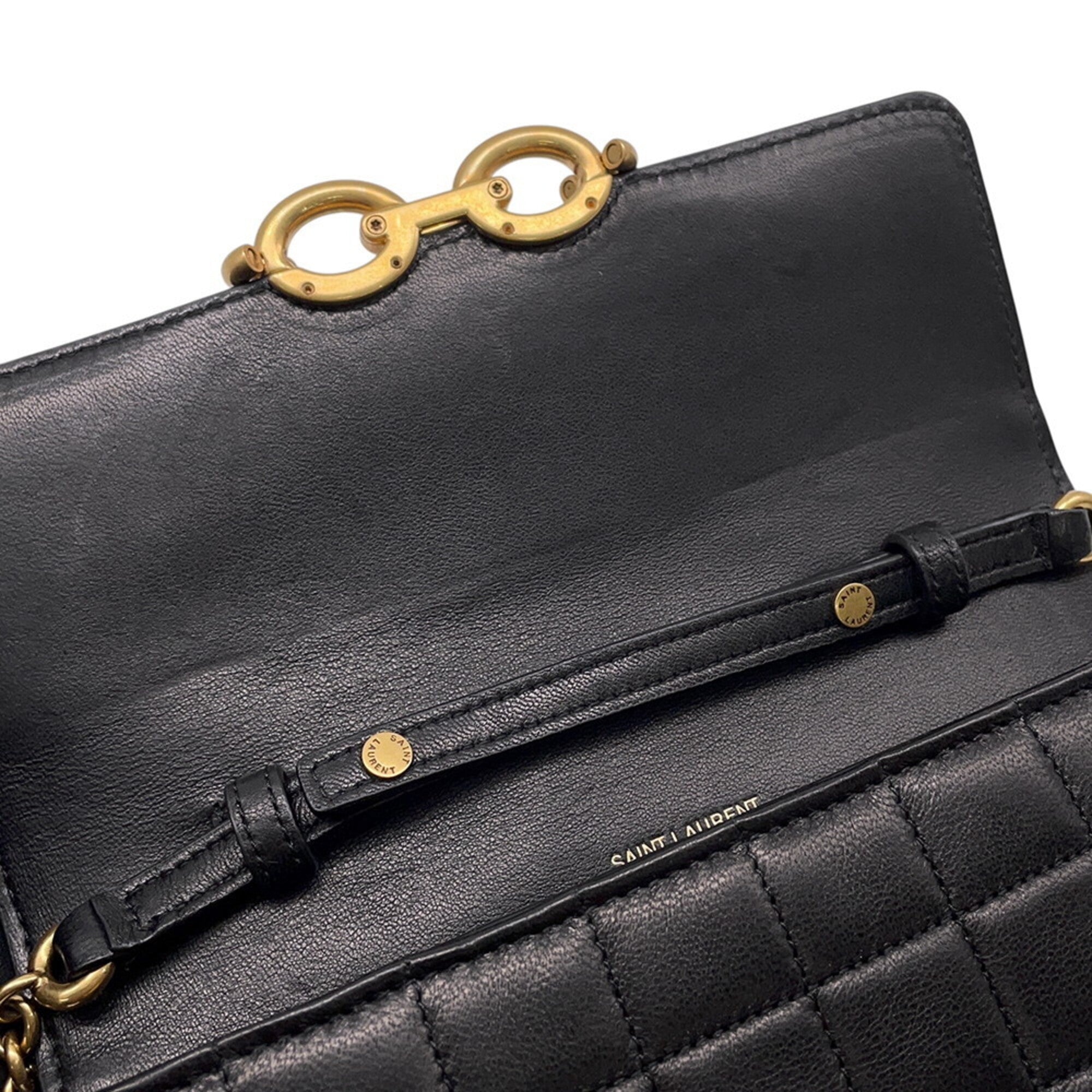 Yves Saint Laurent Black Leather Chain/Shoulder Wallet (Pre-Owned)