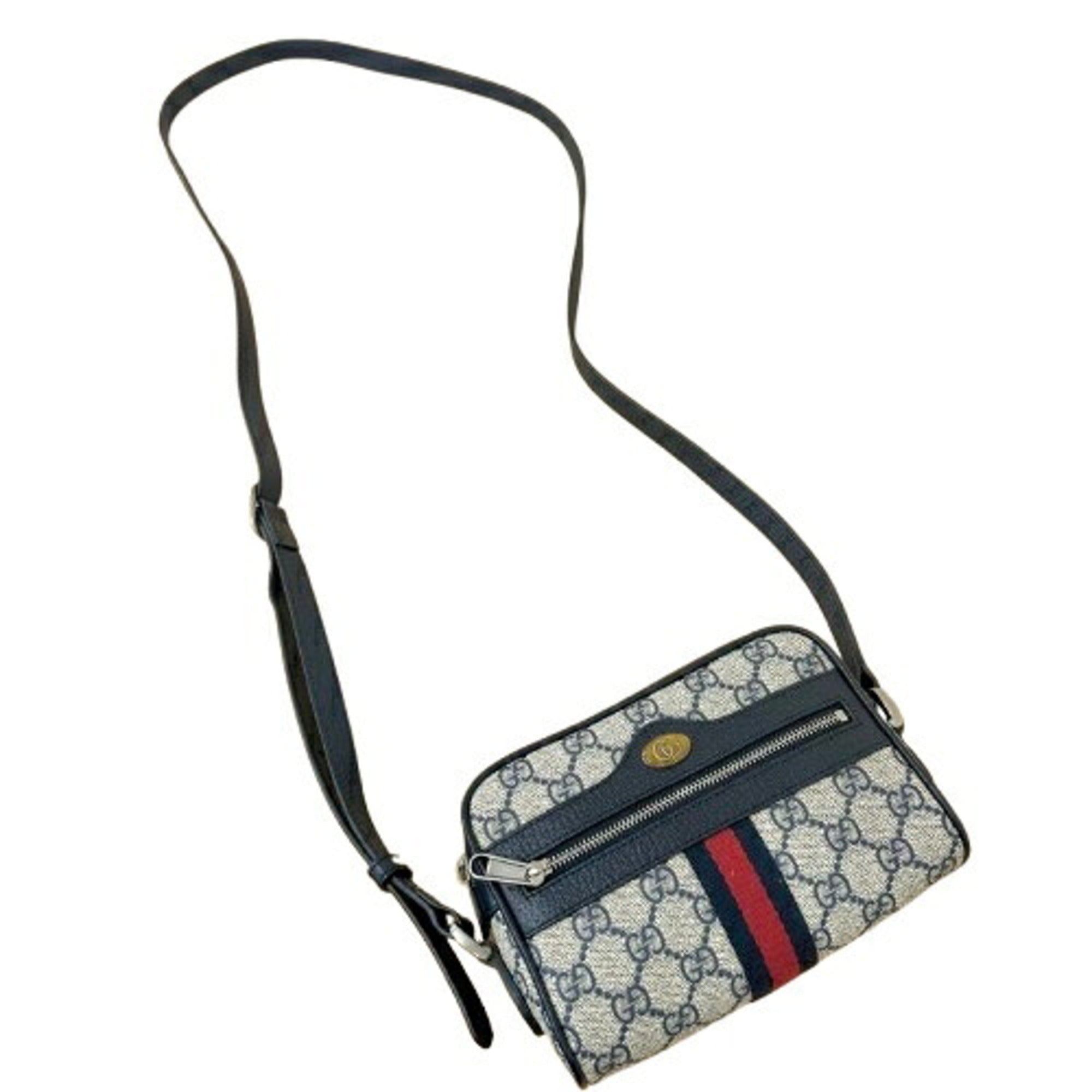 Gucci Beige Navy Gg Supreme Shoulder Bag (Pre-Owned)