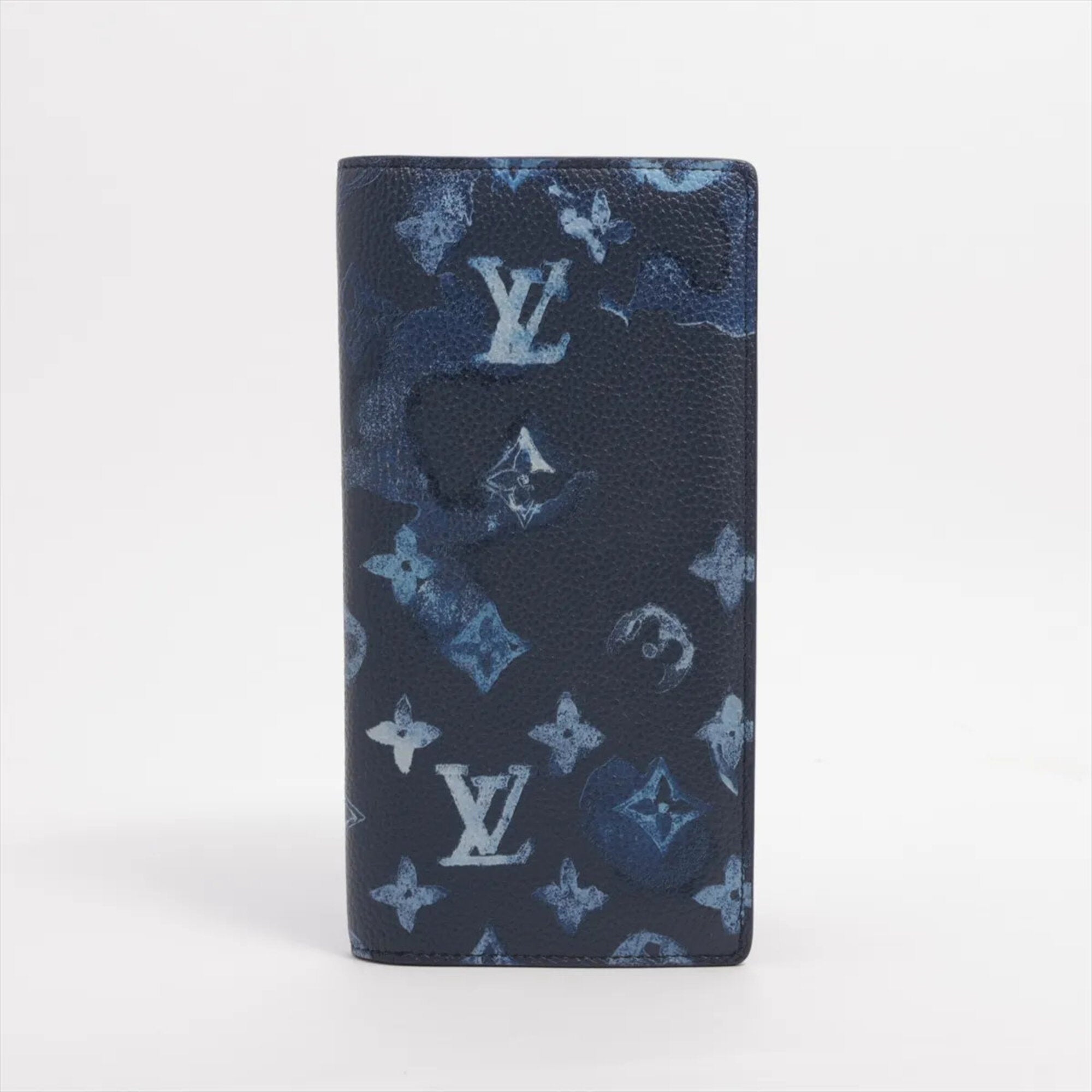 Louis Vuitton Navy Leather Coated Canvas Long Wallet (Bi-Fold) (Pre-Owned)