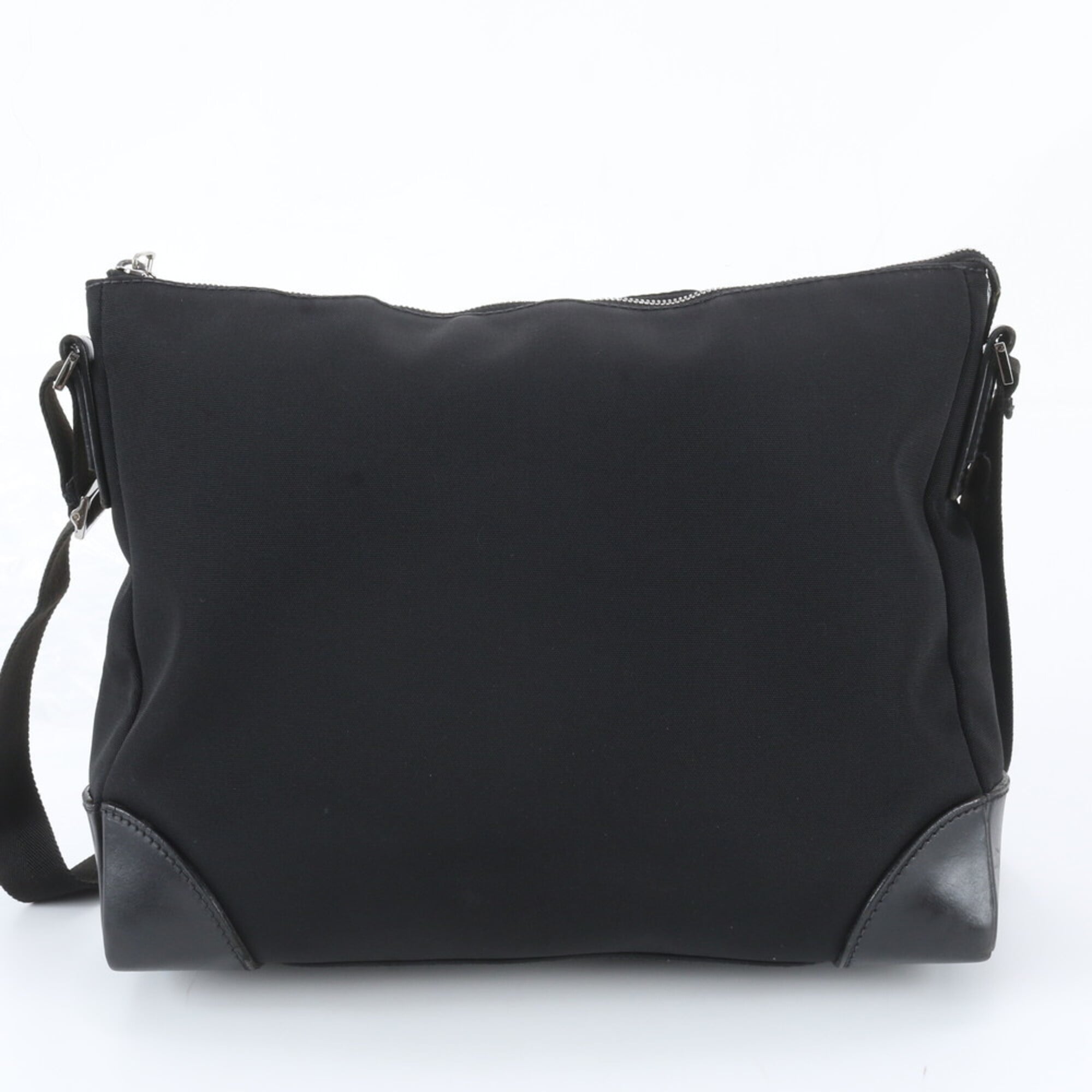 Gucci Black Leather Nylon Messenger Bag Shoulder Bag (Pre-Owned)