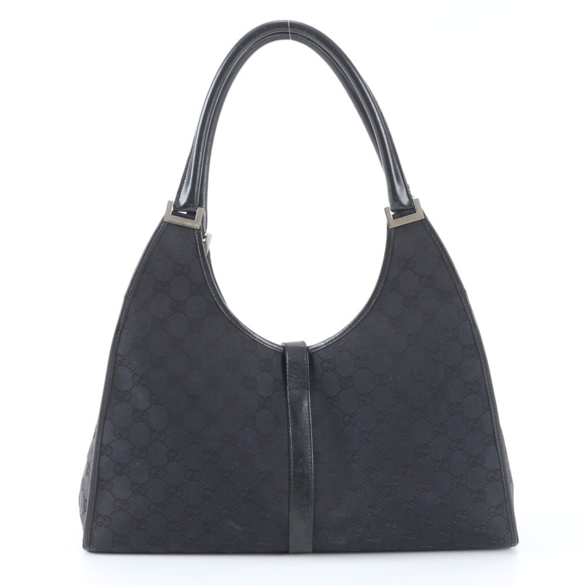 Gucci Jackie Black Leather Canvas Handbag Tote Bag (Pre-Owned)