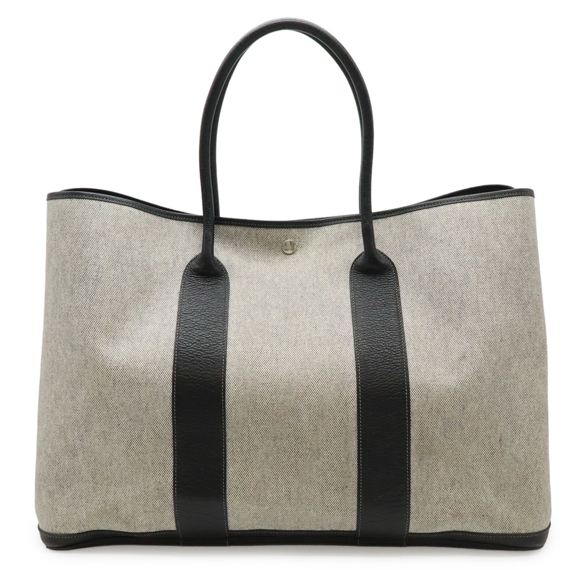 Hermes Black Gray Toile H Leather Handbag Shoulder Bag Tote Bag (Pre-Owned)