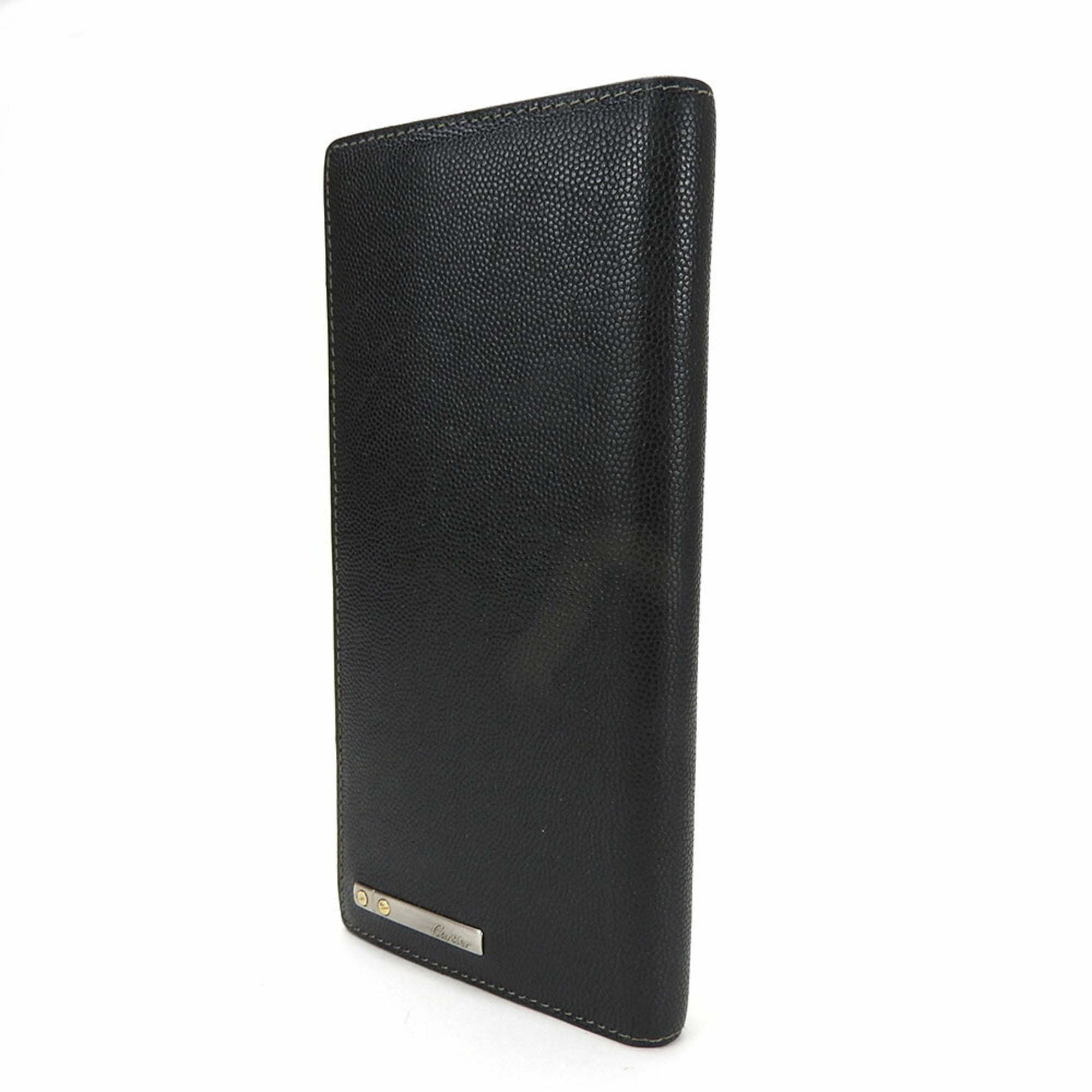 Cartier Santos Black Leather Long Wallet (Bi-Fold) (Pre-Owned)
