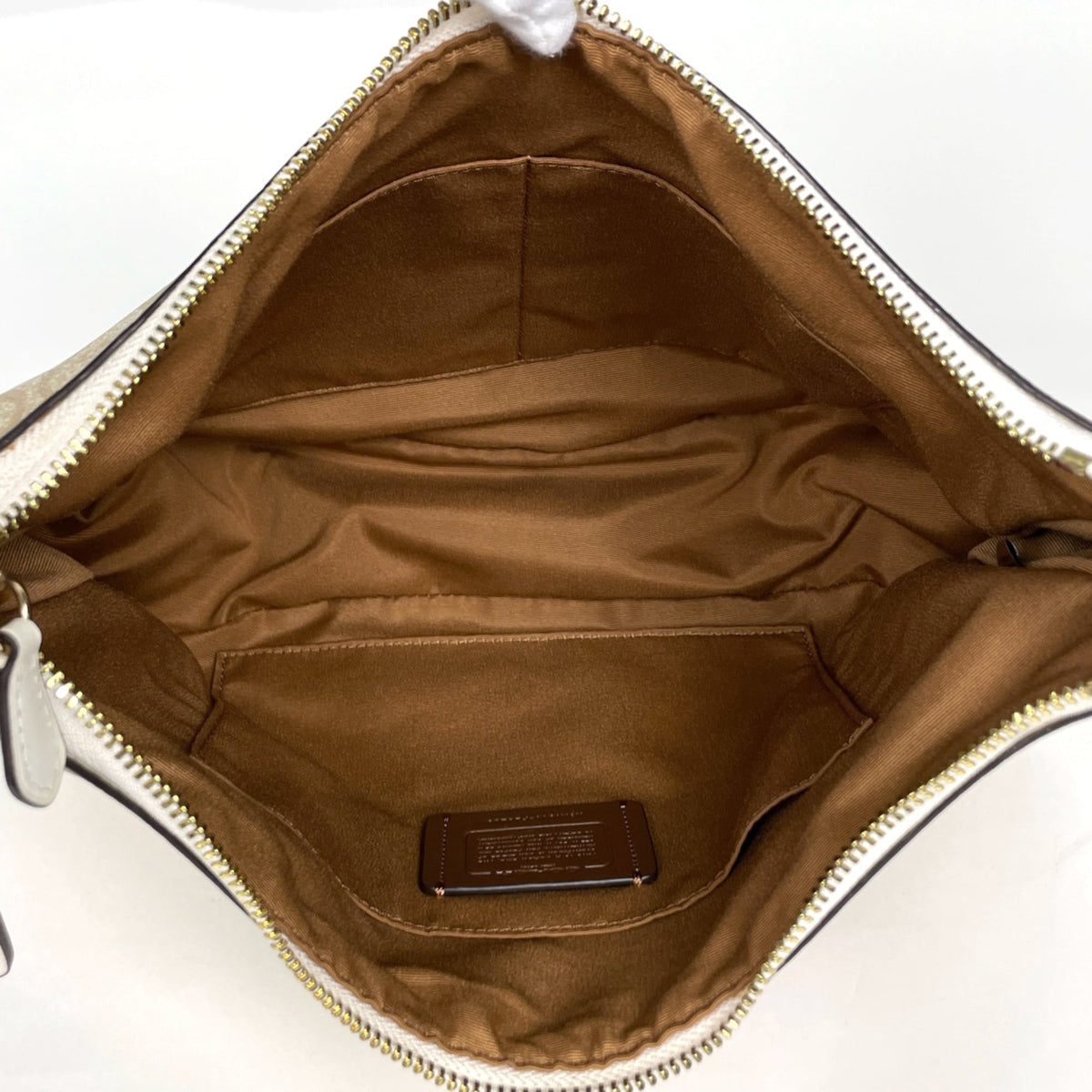 Coach Signature Beige White Coated Canvas Leather Shoulder Bag (Pre-Owned)